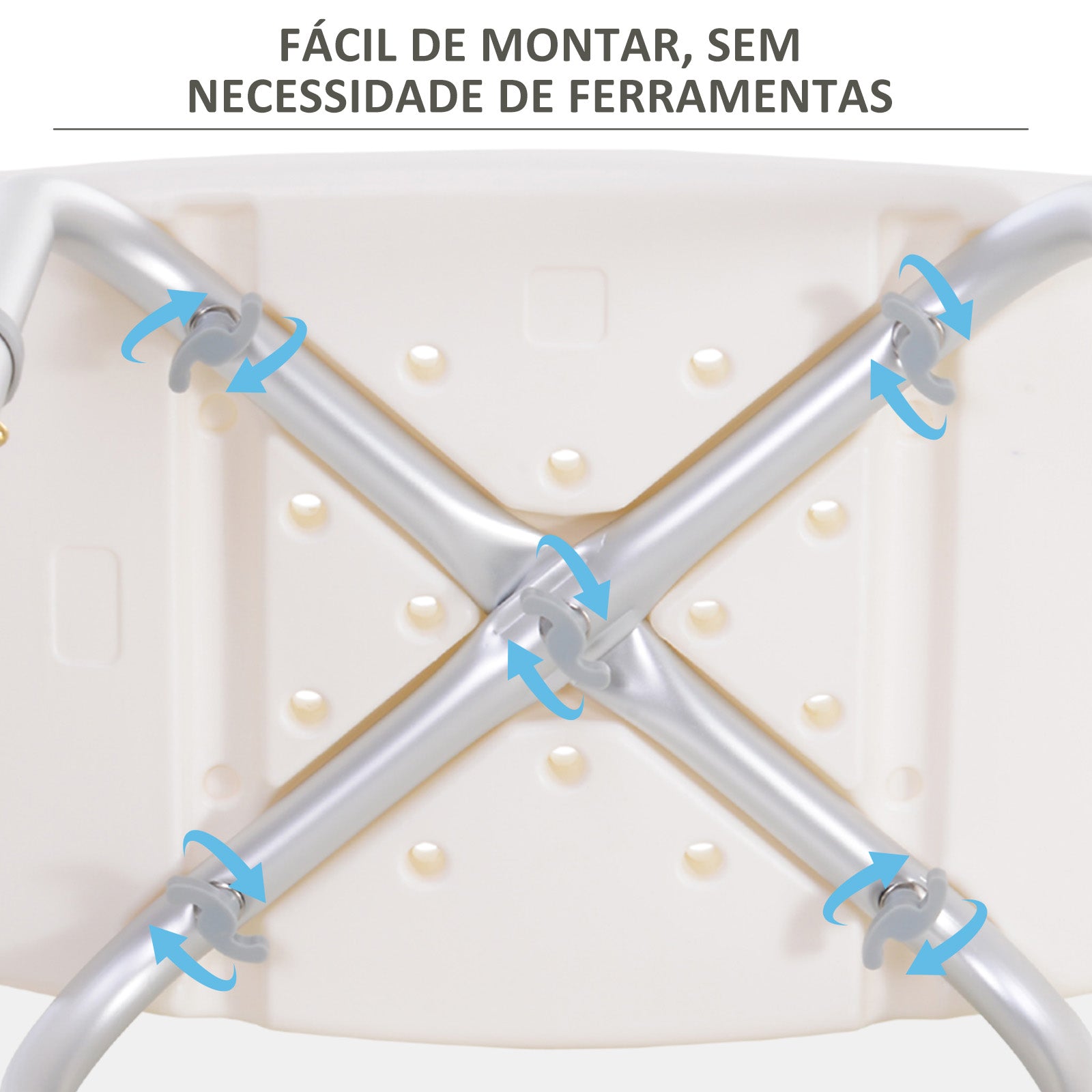Banco de Duche com Altura Ajustável – 50x36x39,5-56,5 cm – Branco e Prata – Alumínio e Plástico