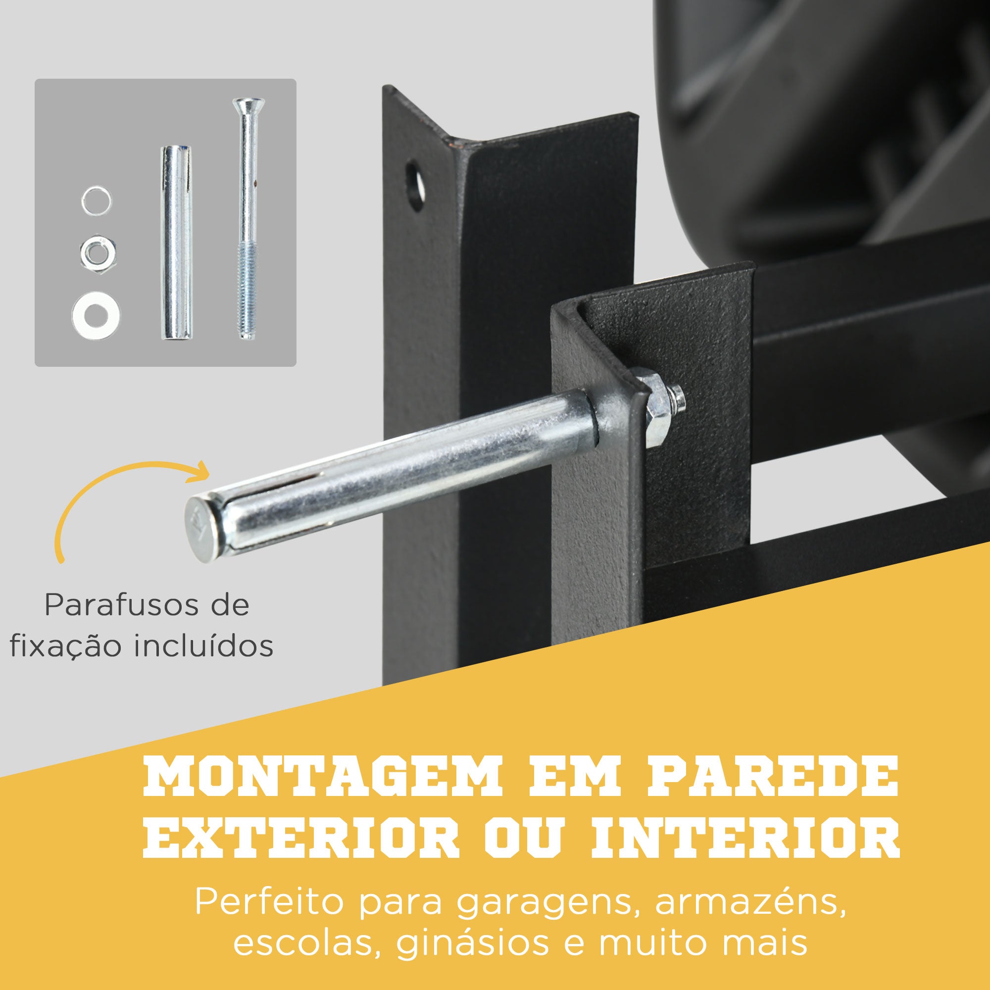Tabela de Basquetebol de Parede – 110x90x70 cm – Preto e Amarelo – Aço, PE e nylon