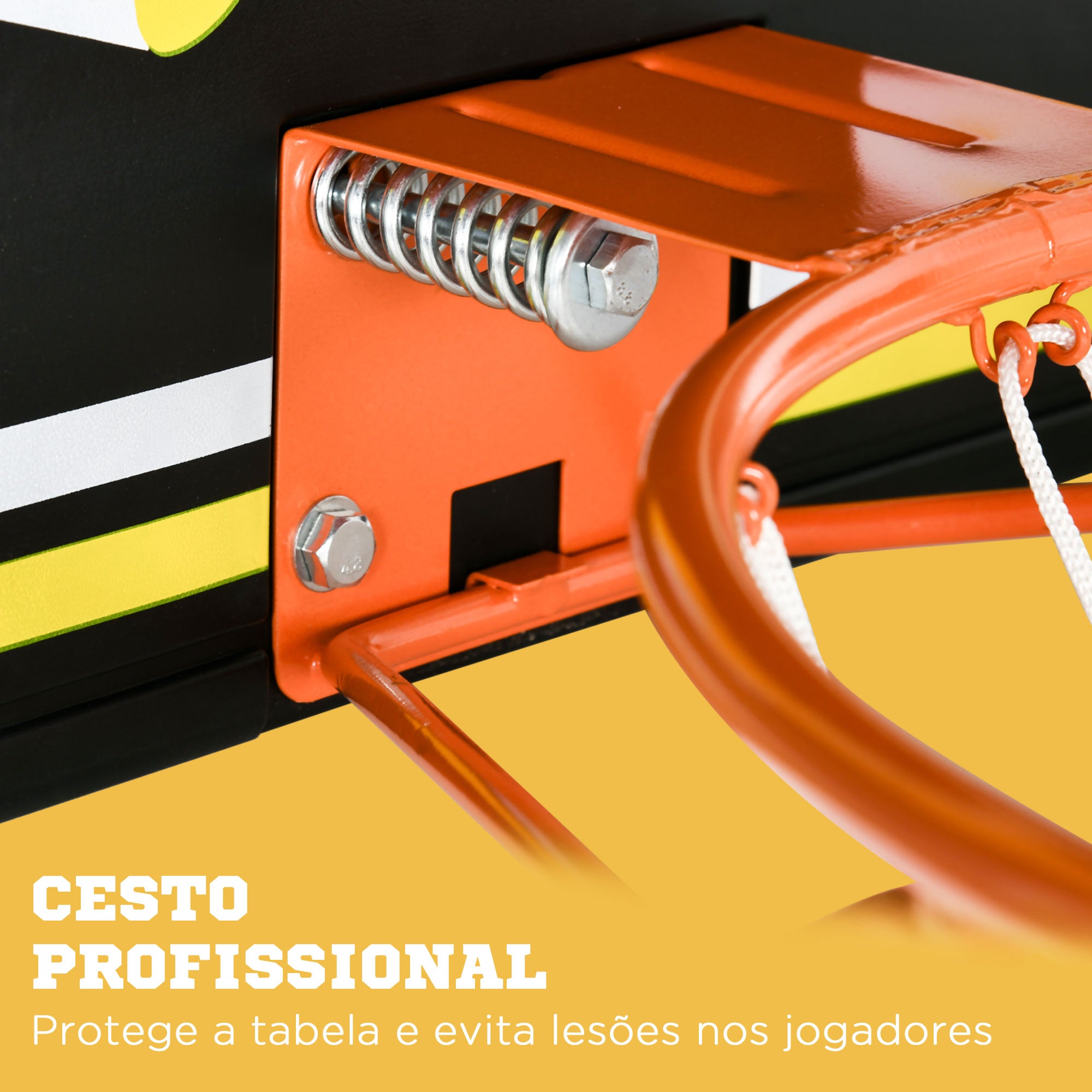 Tabela de Basquetebol de Parede – 110x90x70 cm – Preto e Amarelo – Aço, PE e nylon