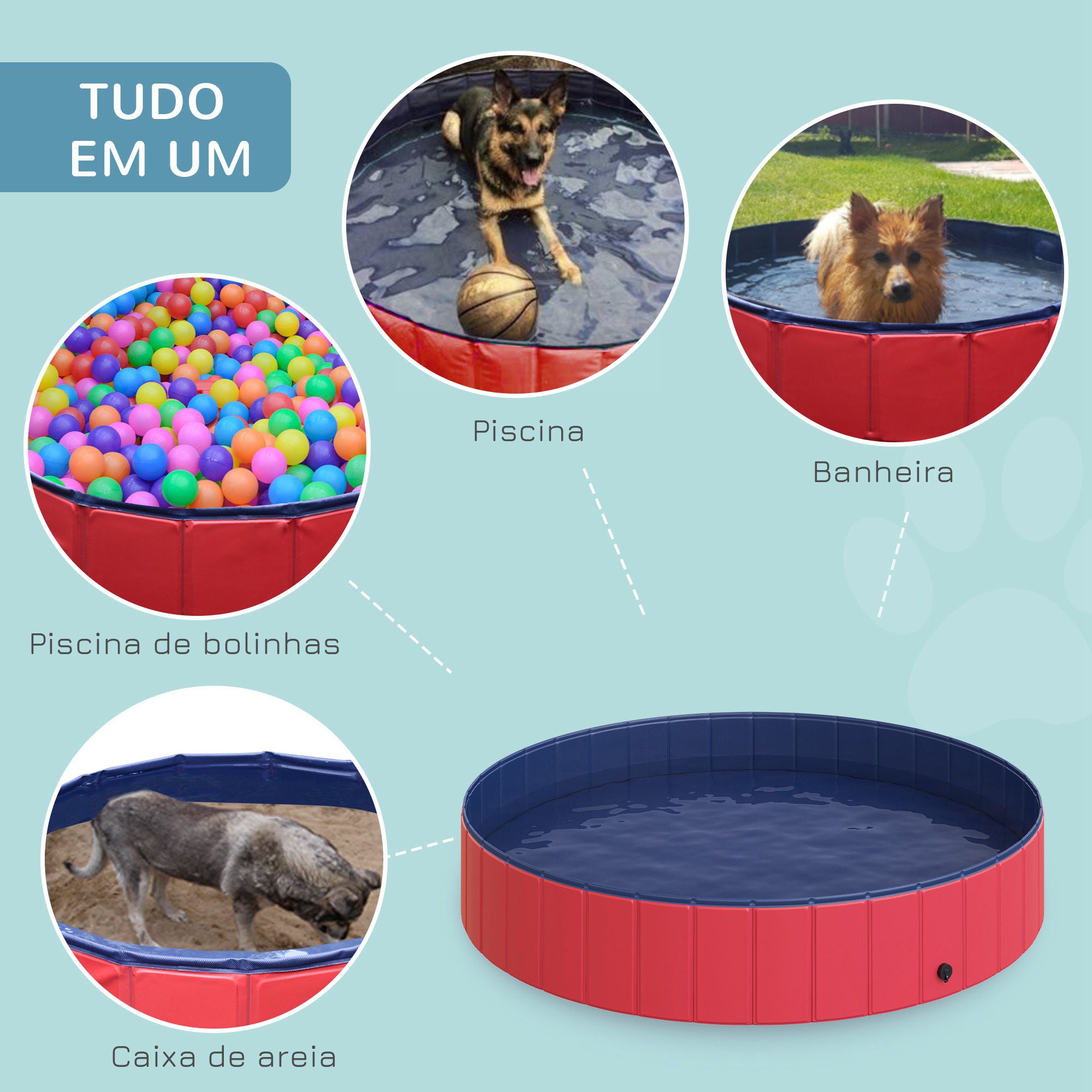Piscina Dobrável PVC Antiderrapante Vermelha Ø160x30 cm
