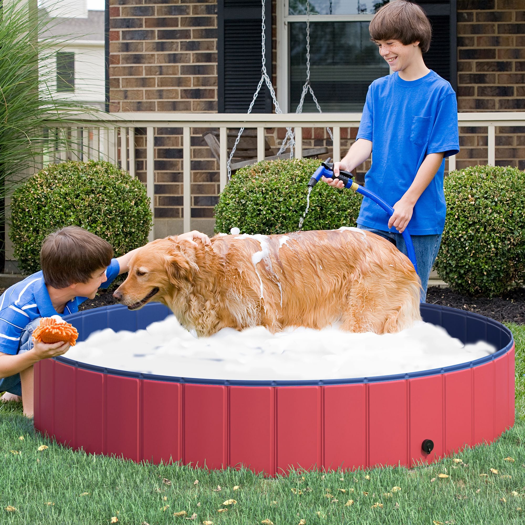 Piscina Dobrável PVC Antiderrapante Vermelha Ø160x30 cm