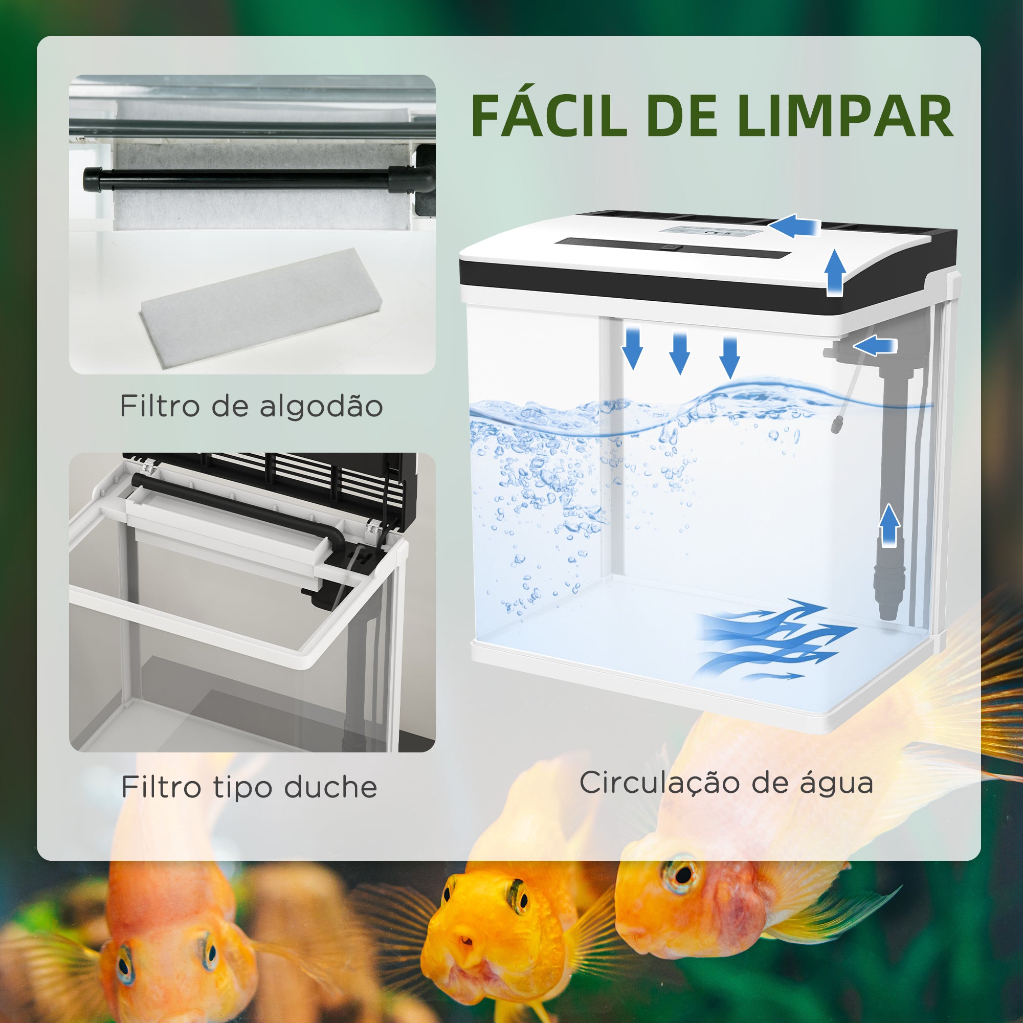 Aquário de Cristal 28L Branco 38x26x39,5 cm - Sistema de Filtração e Iluminação LED