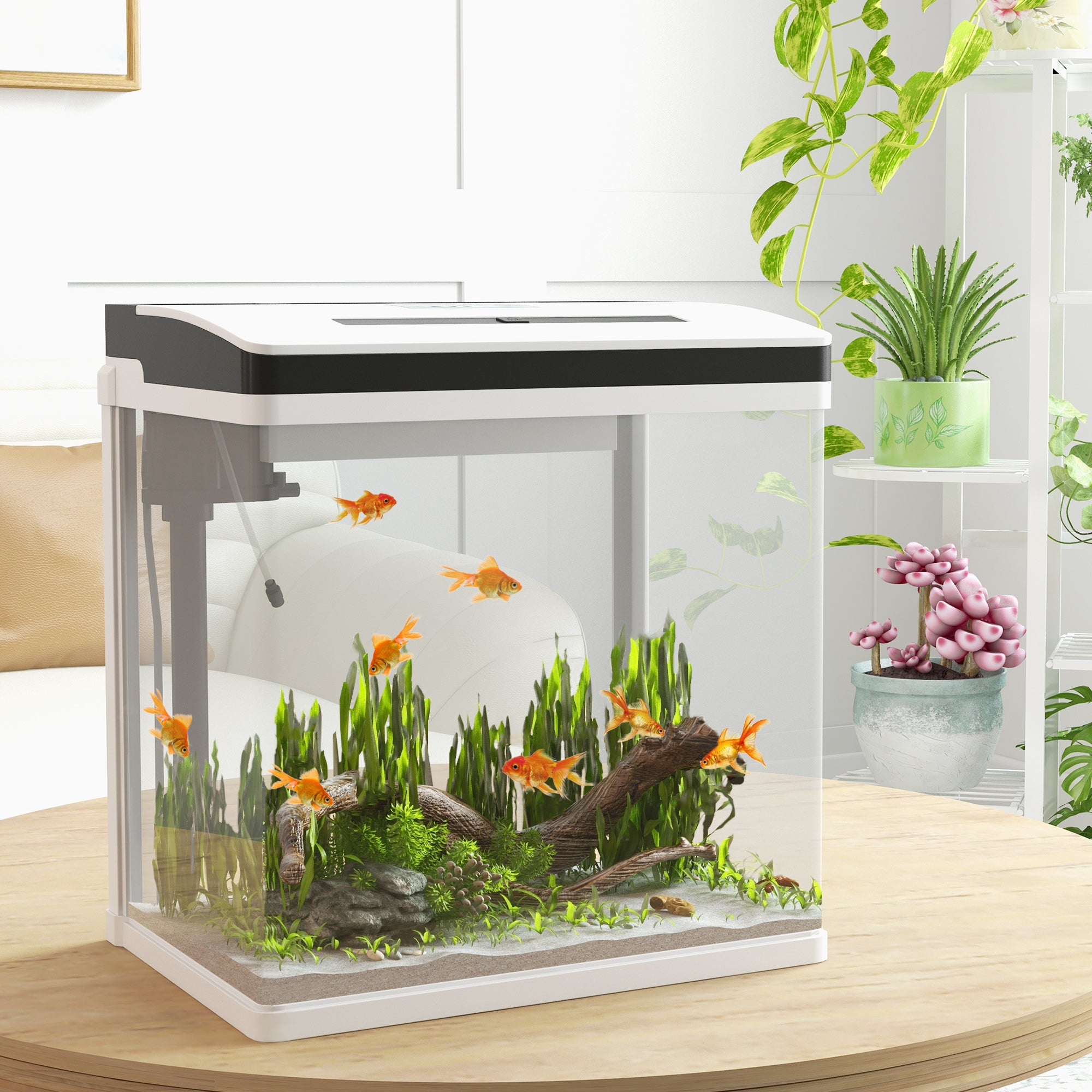 Aquário de Cristal 28L Branco 38x26x39,5 cm - Sistema de Filtração e Iluminação LED