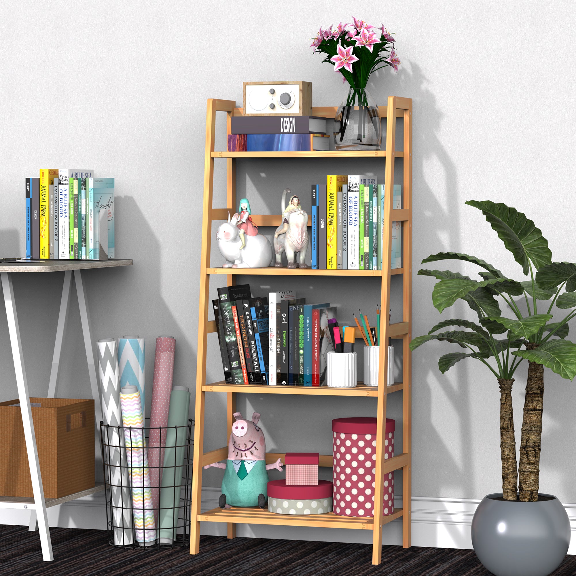 Estante de Bambu 4 Prateleiras Cor Madeira Natural 48x31,5x120 cm