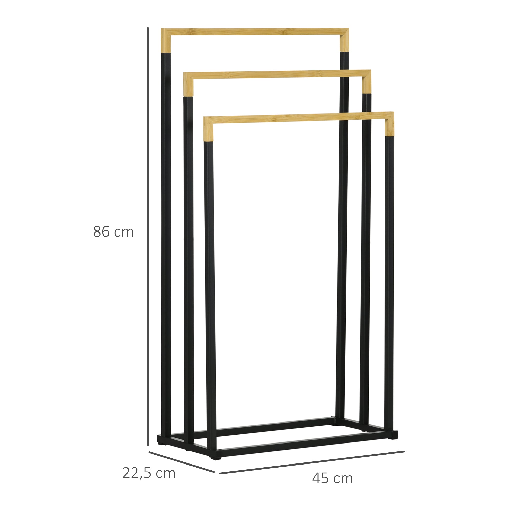 Toalheiro de Pé de 3 Níveis em Forma de Escada 45x22,5x86 cm - Preto e Natural