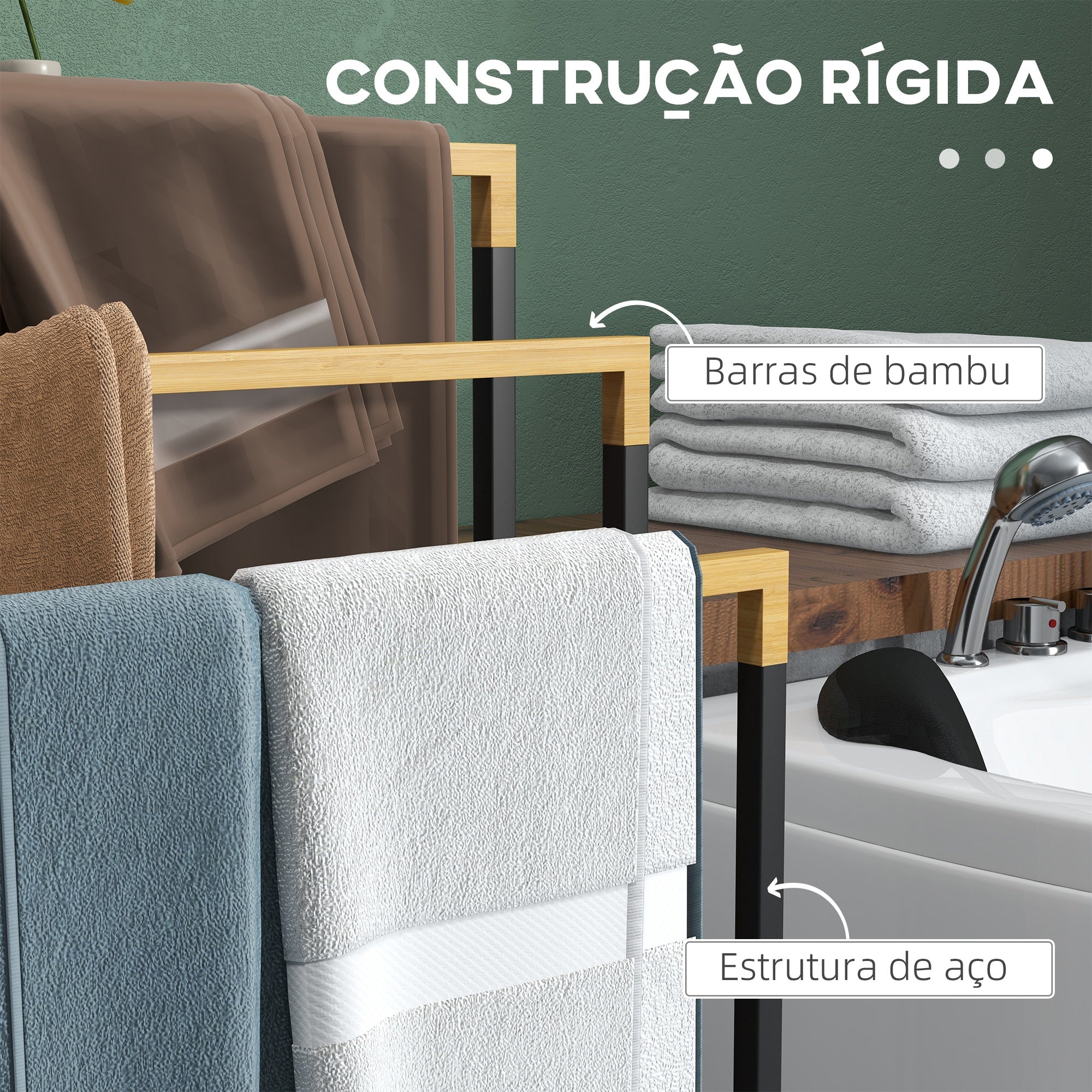 Toalheiro de Pé de 3 Níveis em Forma de Escada 45x22,5x86 cm - Preto e Natural