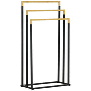 Toalheiro de Pé de 3 Níveis em Forma de Escada 45x22,5x86 cm - Preto e Natural