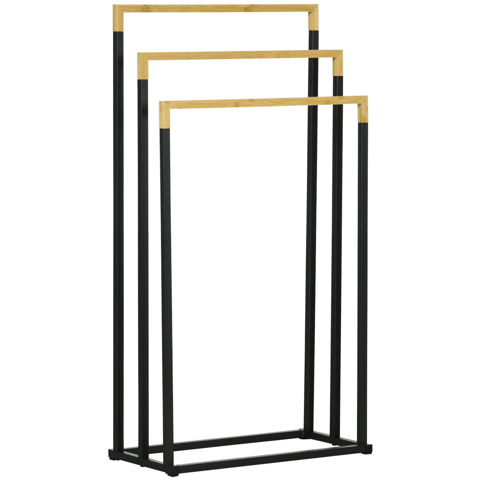 Toalheiro de Pé de 3 Níveis em Forma de Escada 45x22,5x86 cm - Preto e Natural