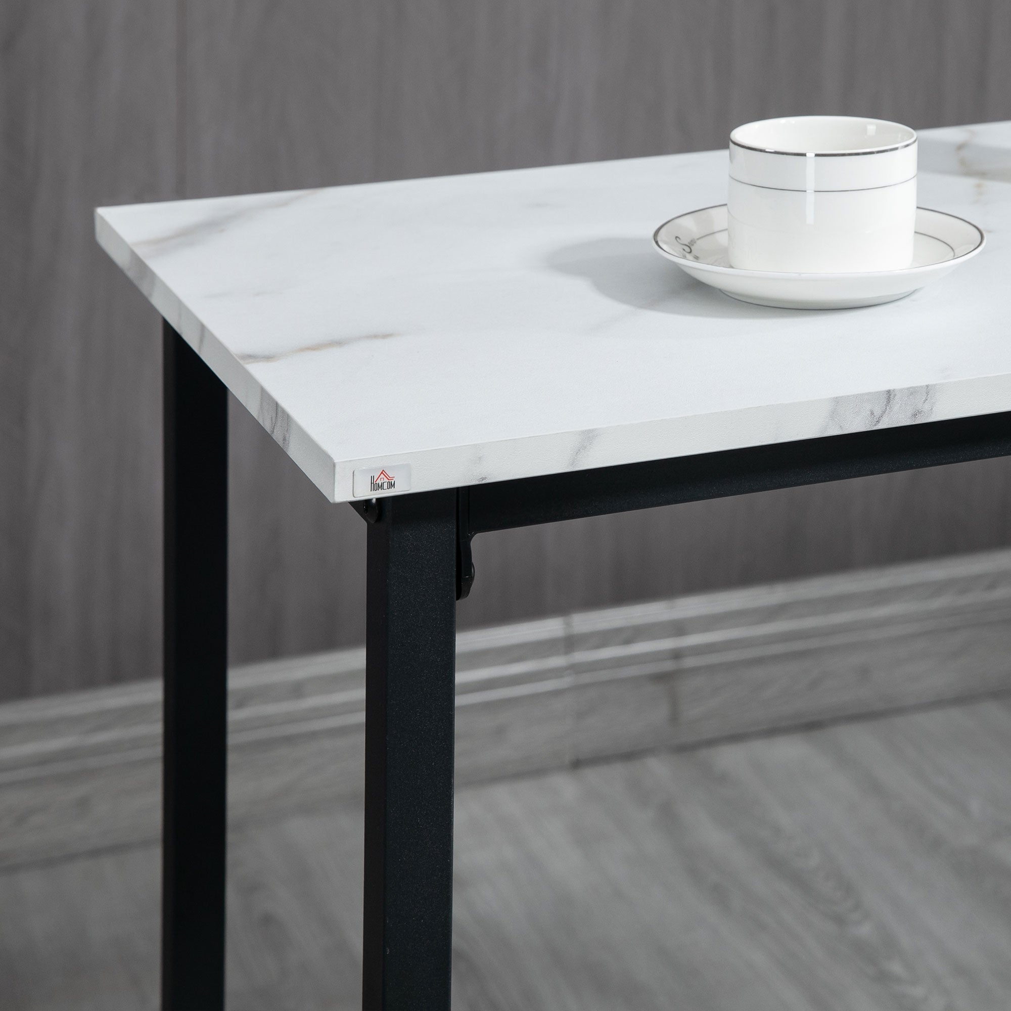 Conjunto de Mesa Alta e Bancos Redondos – 100x40x90 cm – Branco e Preto – Aço e Aglomerado de Madeira