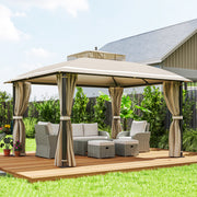 Pérgola de Jardim 370x303x290 cm Bege com Telhado Duplo e Cortinas Laterais