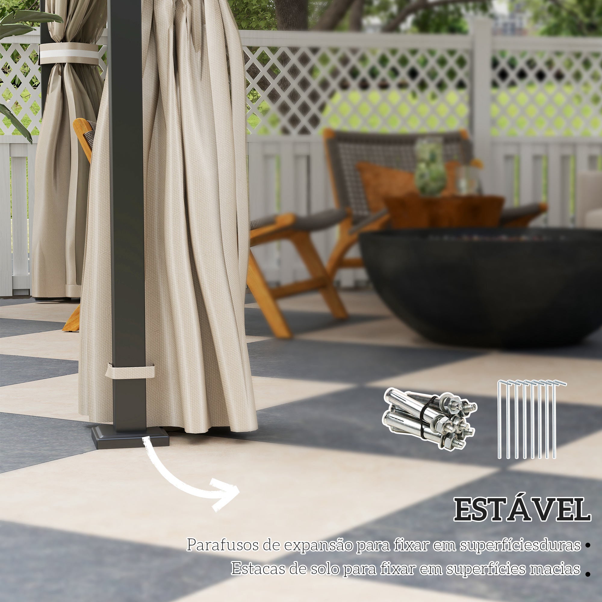 Pérgola de Jardim 370x303x290 cm Bege com Telhado Duplo e Cortinas Laterais