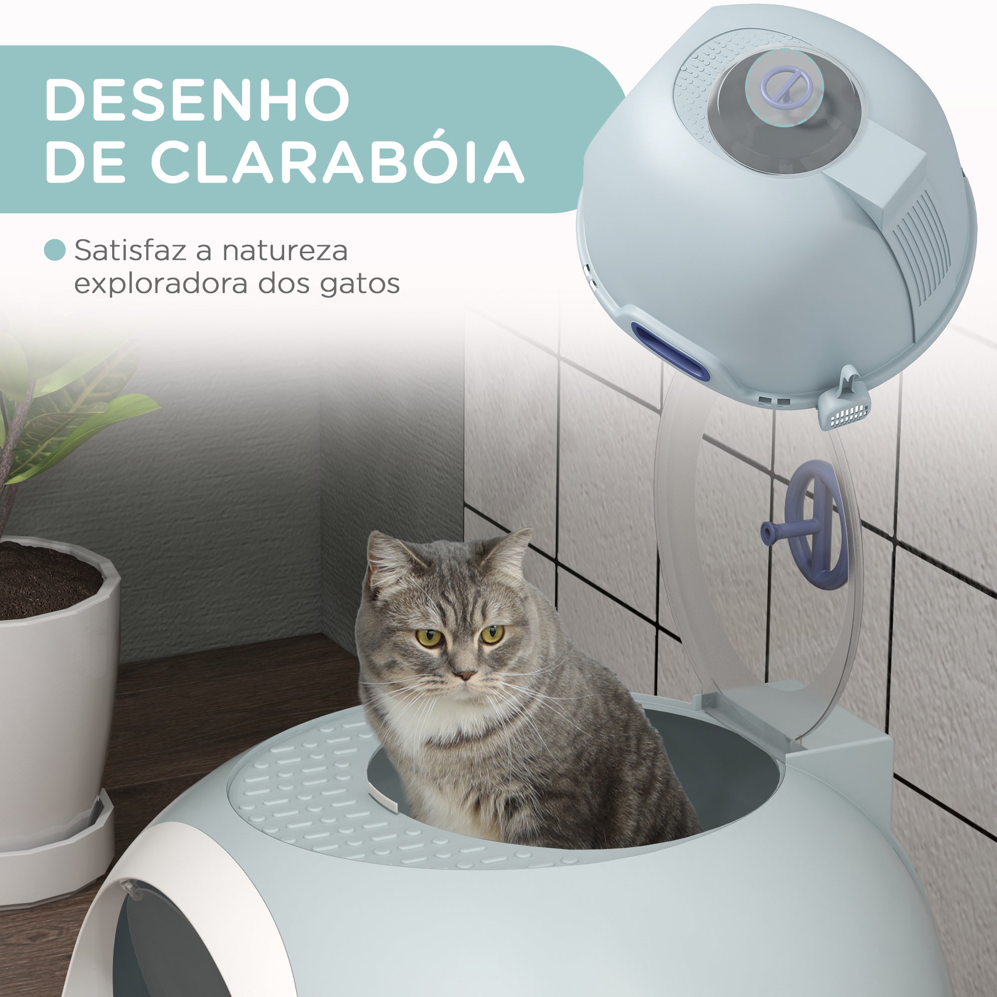 Caixa de Areia Fechada para Gatos – 47x55x44cm – Azul – Polipropileno e ABS