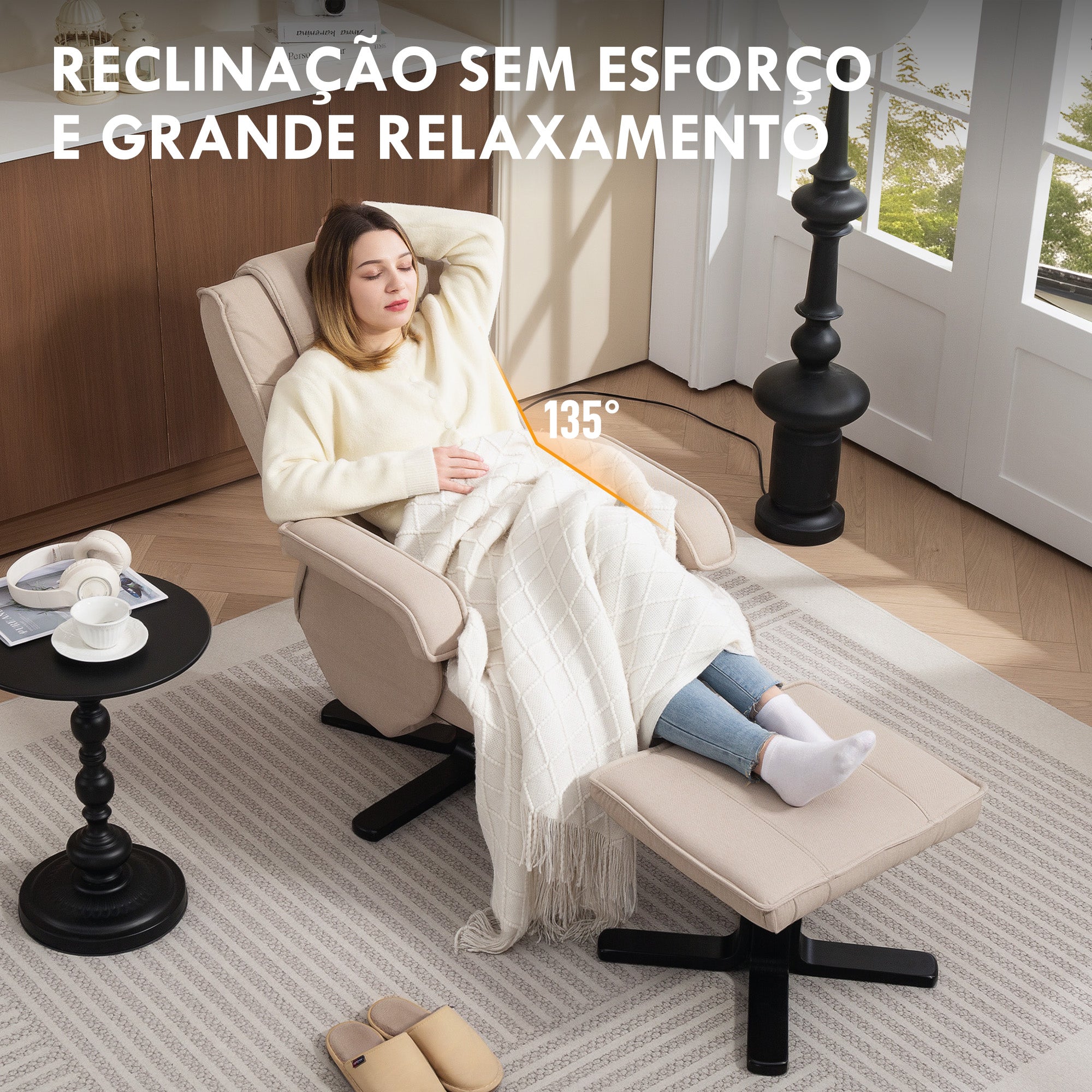 Poltrona Relax Reclinável Bege 67x87x96 cm