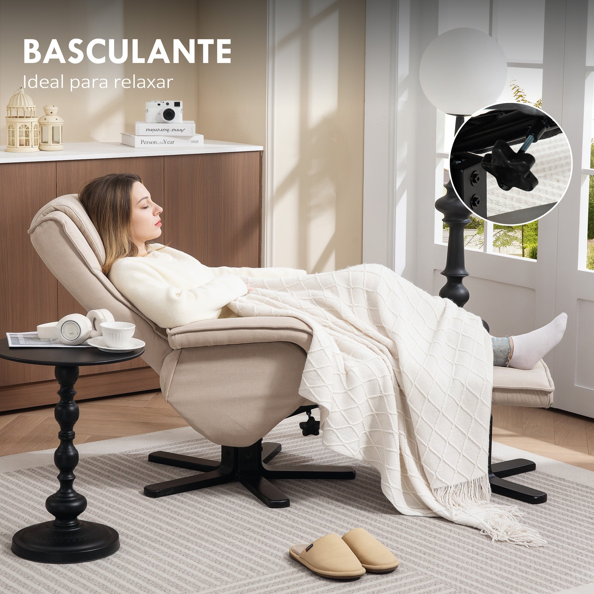Poltrona Relax Reclinável Bege 67x87x96 cm
