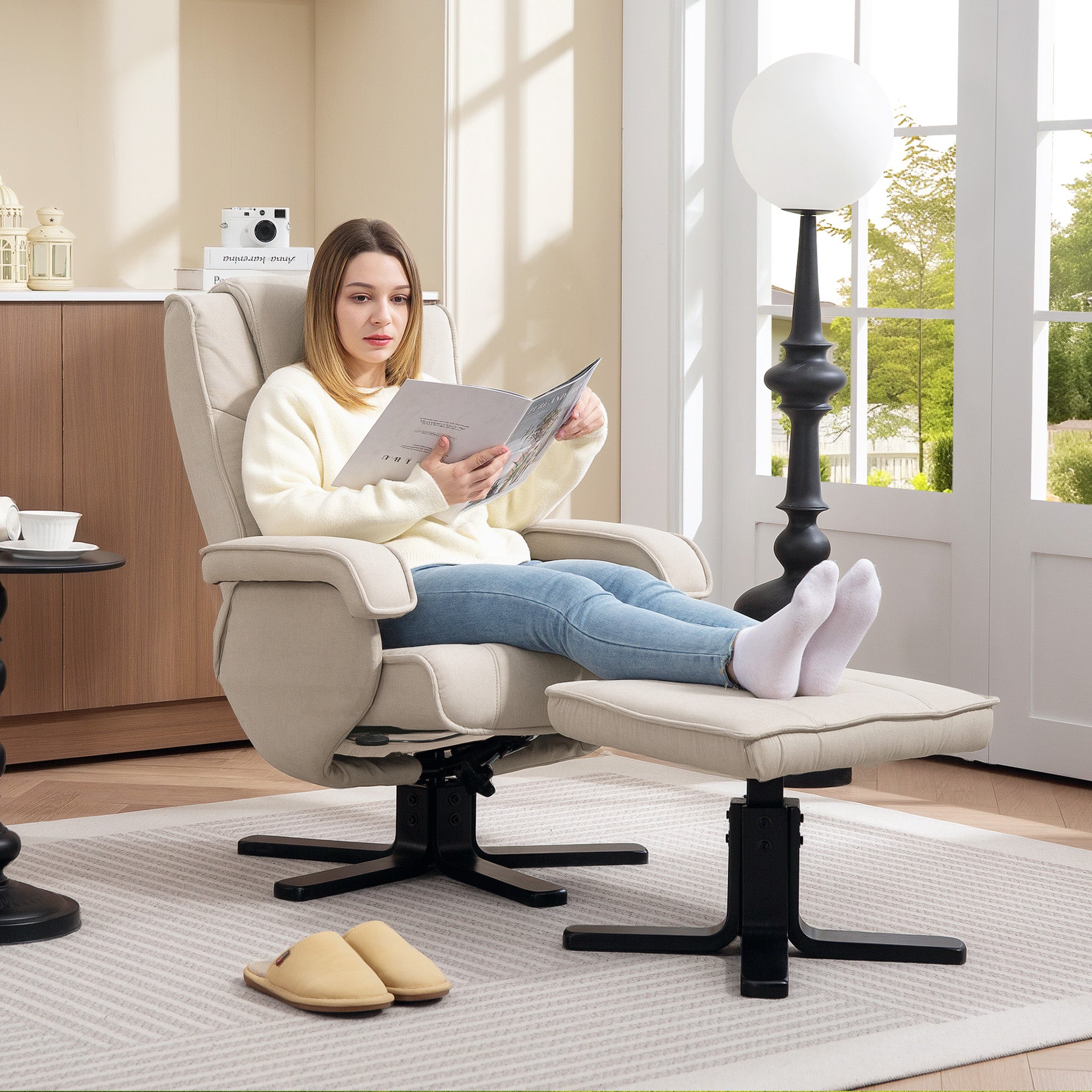 Poltrona Relax Reclinável Bege 67x87x96 cm