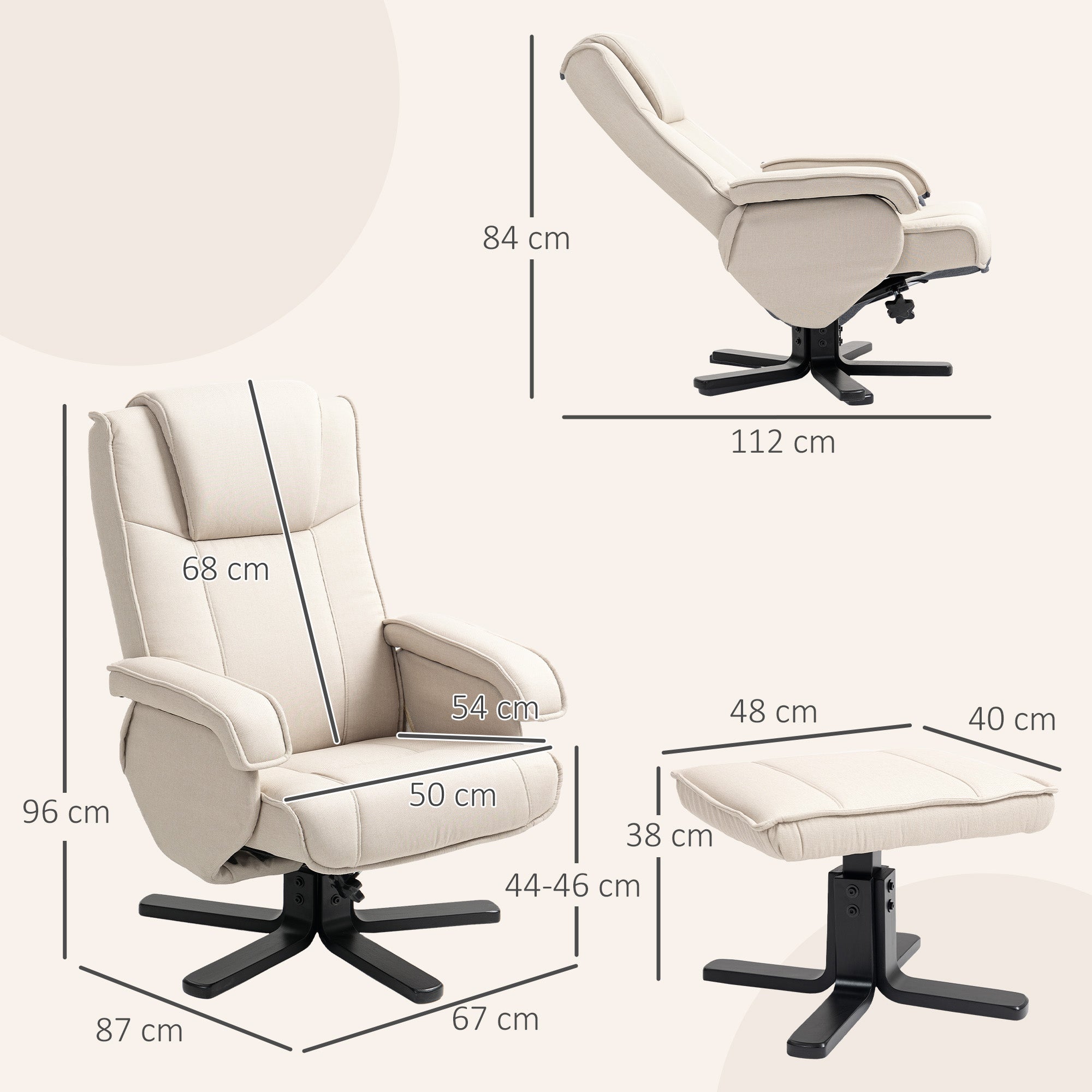 Poltrona Relax Reclinável Bege 67x87x96 cm