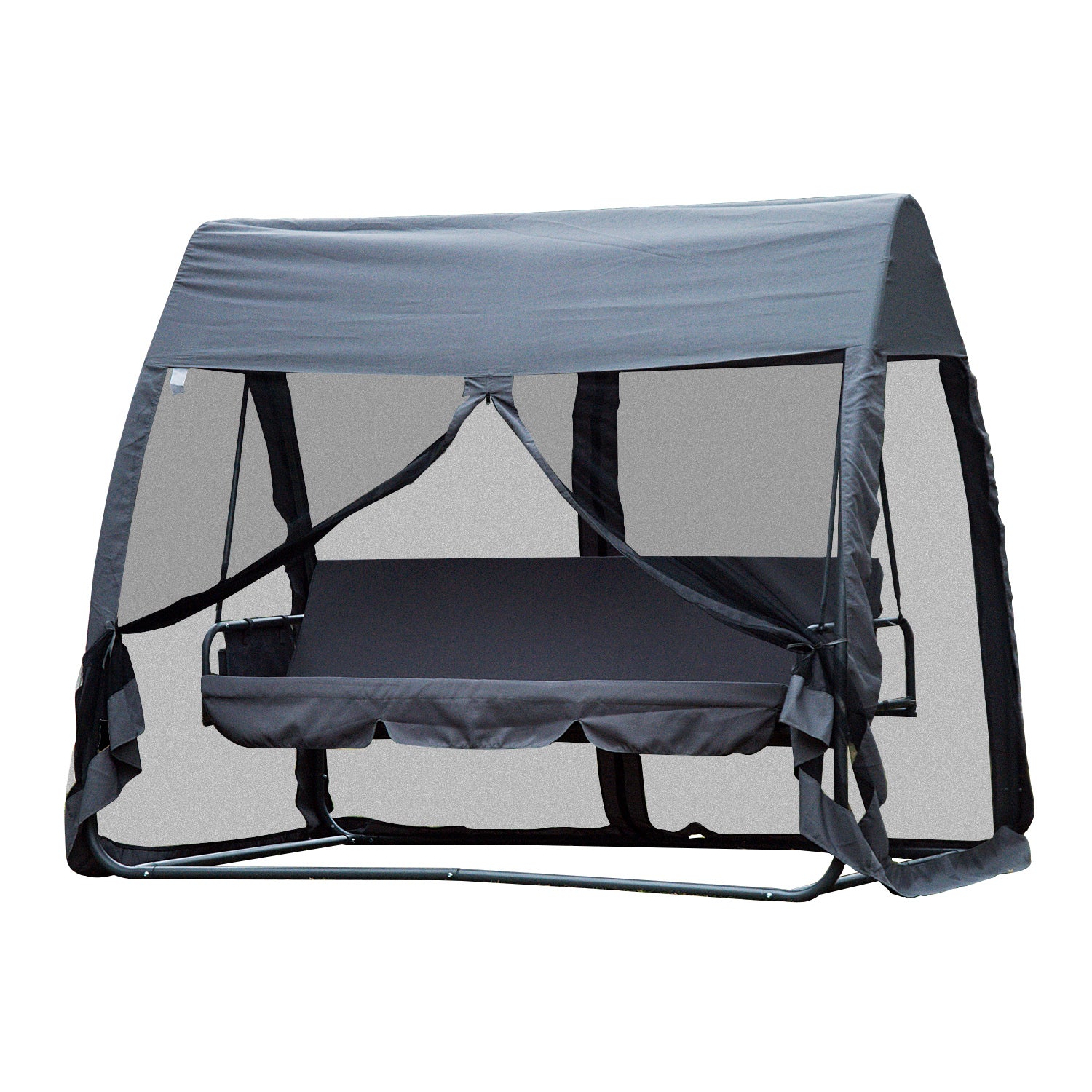 Baloiço de Jardim 3 Lugares Cinzento 240x140x197cm - Transformável em Cama com Rede Mosquiteira
