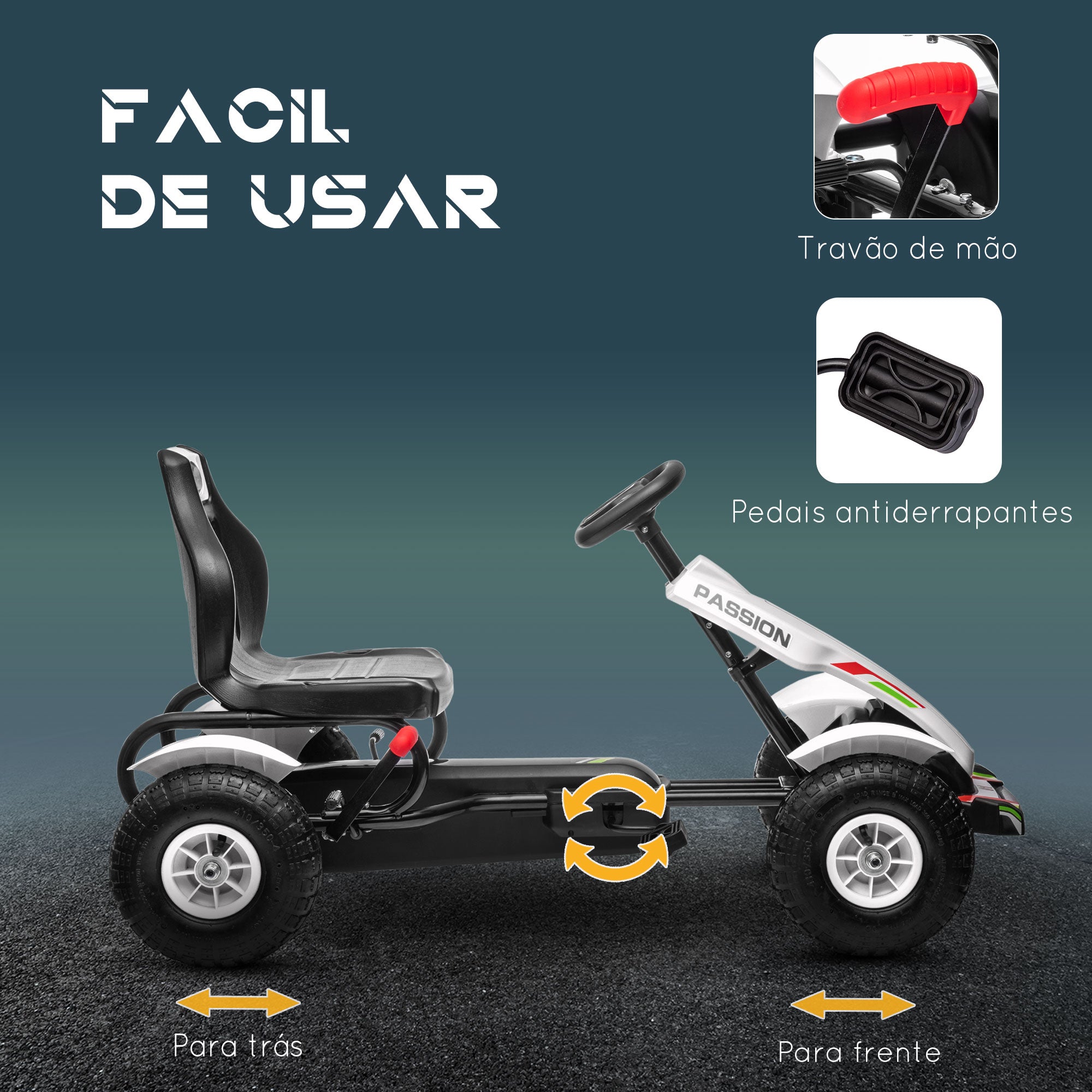 Kart a Pedais Infantil Branco 121x58x61 cm