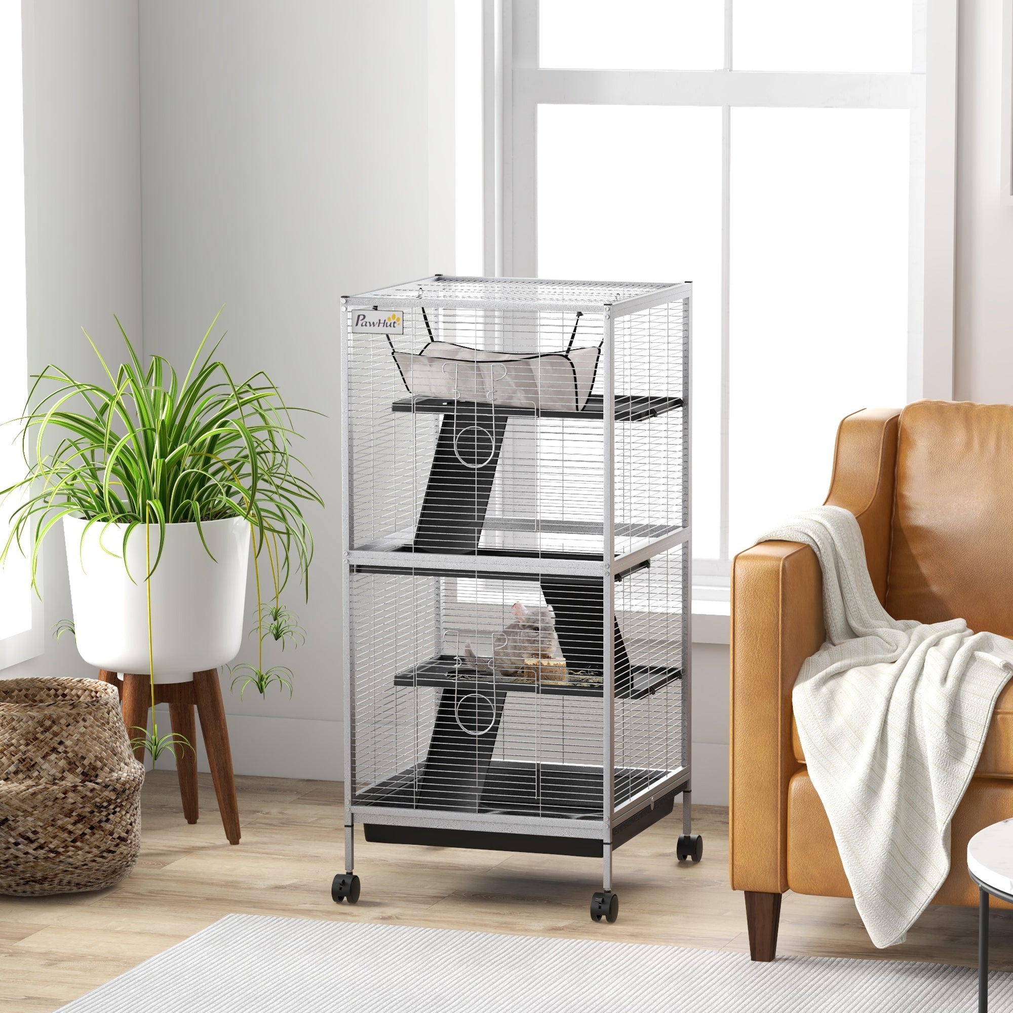 Gaiola para Roedores 52x52x113.5 cm Branca com Rodas e 3 Rampas