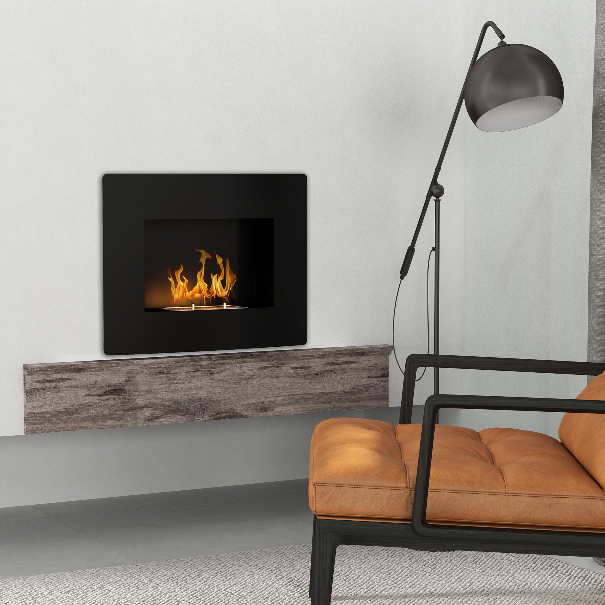 Lareira de Bioetanol de Parede 66x16x52 cm - Cor Preto
