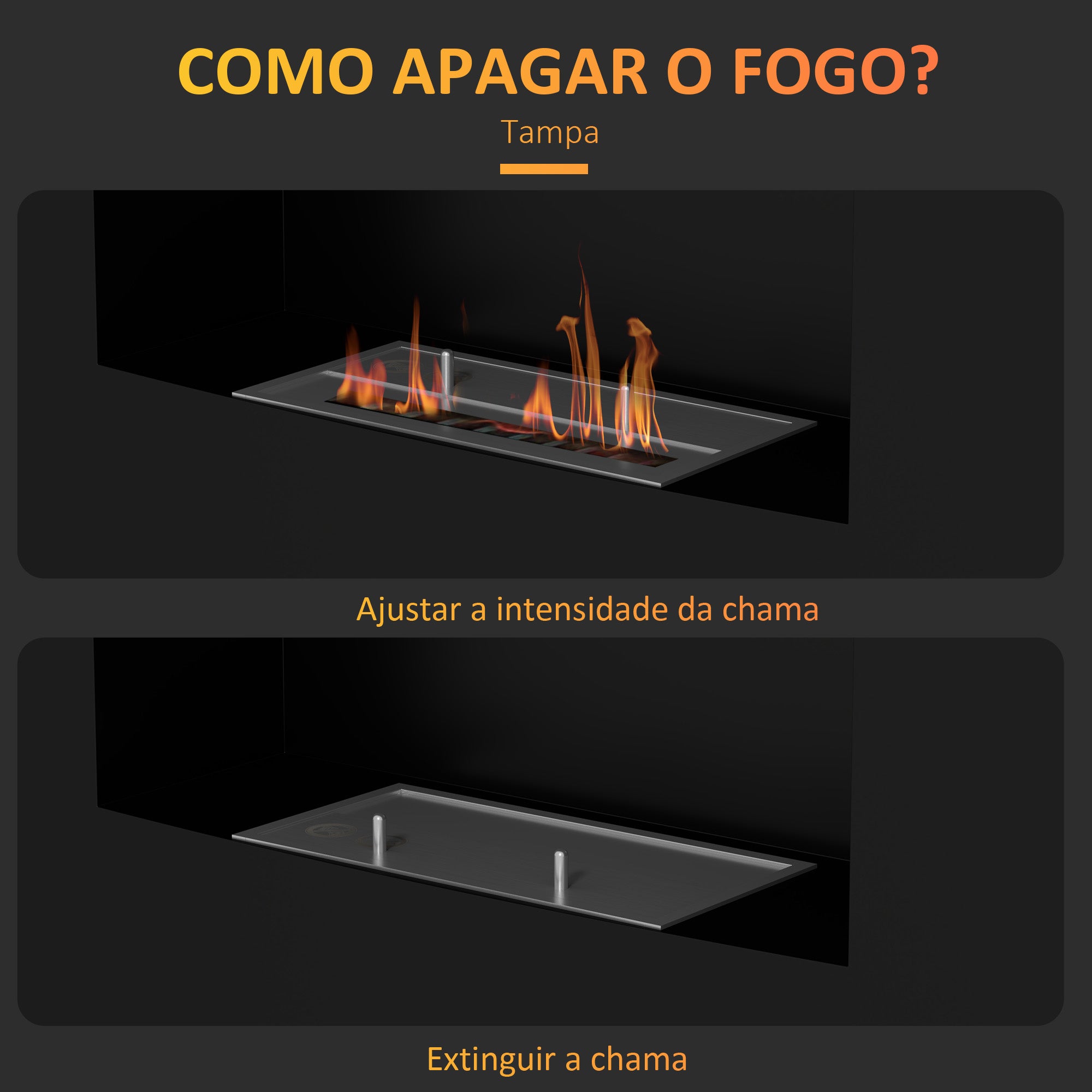 Lareira de Bioetanol de Parede 66x16x52 cm - Cor Preto