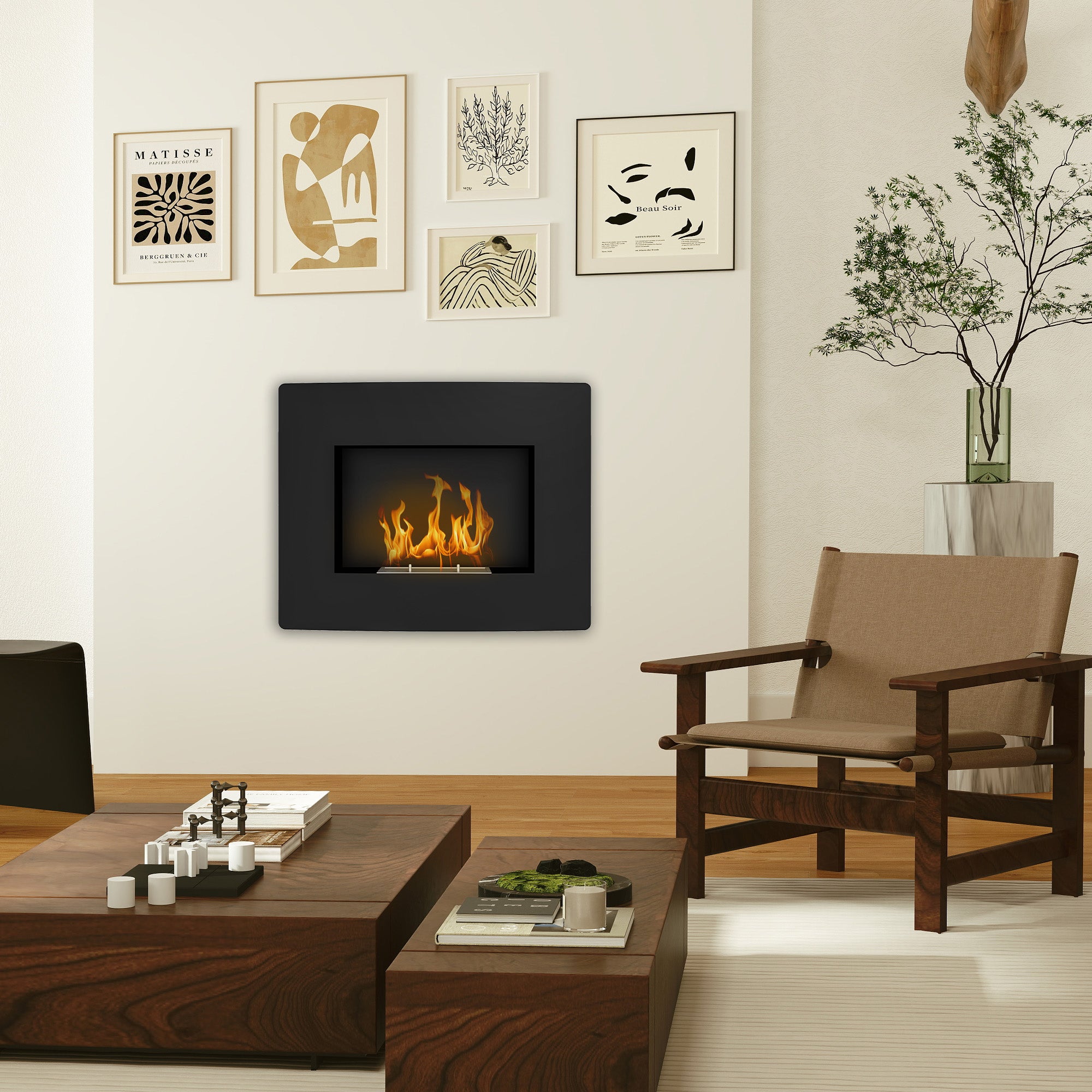 Lareira de Bioetanol de Parede 66x16x52 cm - Cor Preto