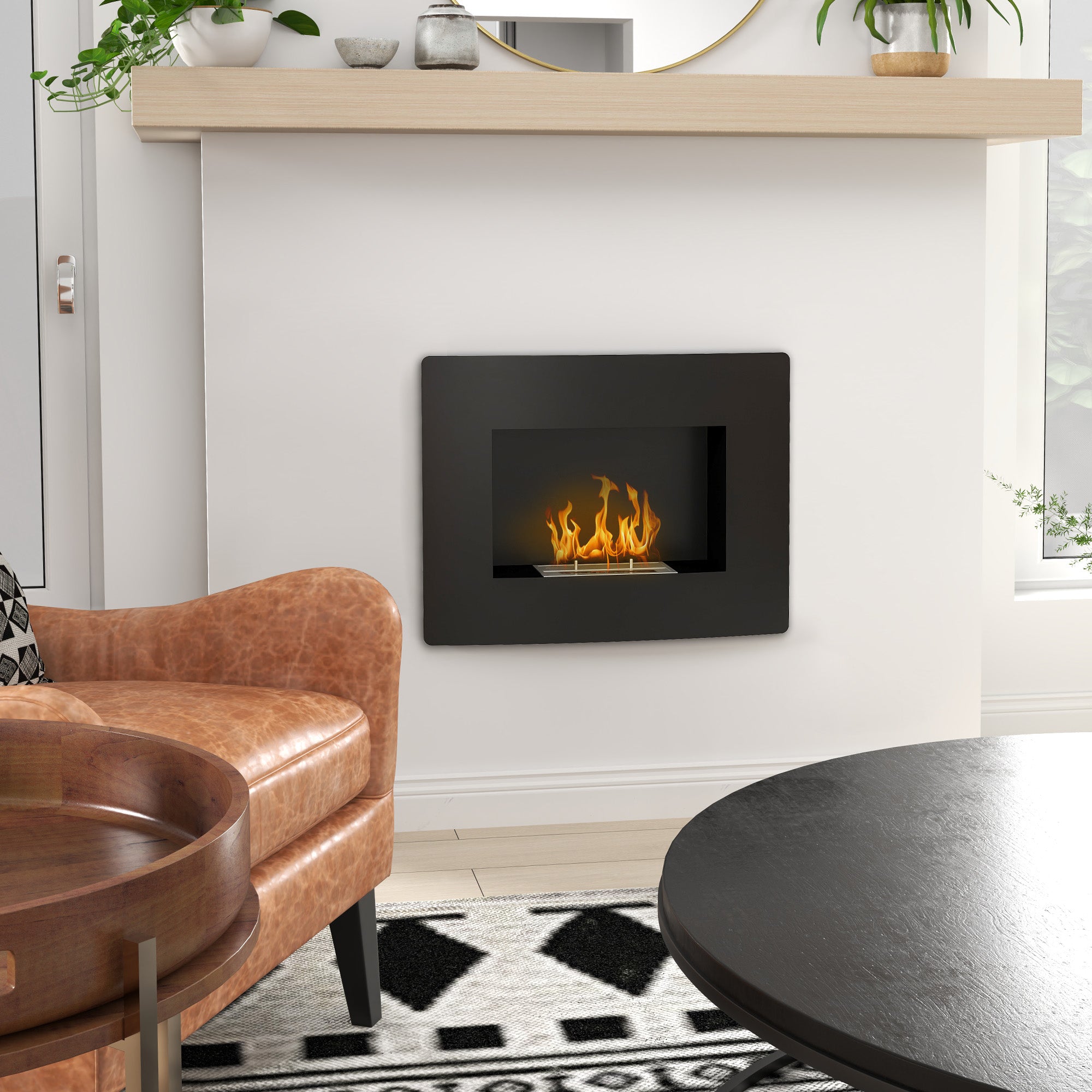 Lareira de Bioetanol de Parede 66x16x52 cm - Cor Preto