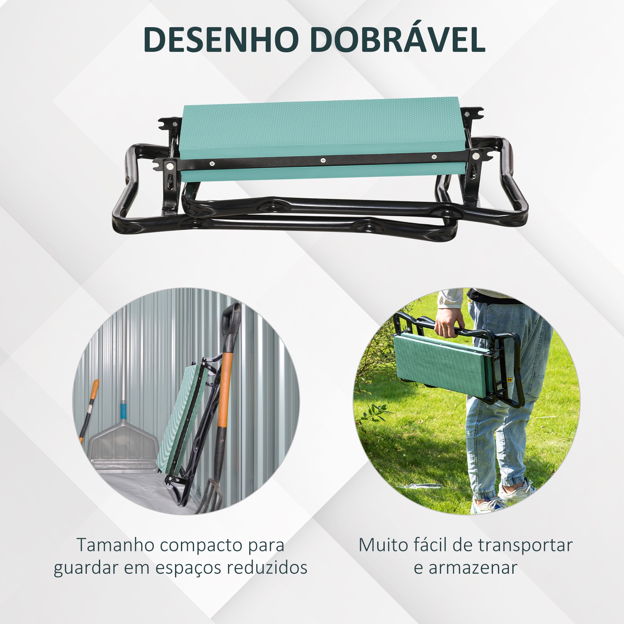 Banco de Jardim Dobrável Ergonômico 58x28x49cm Verde e Preto