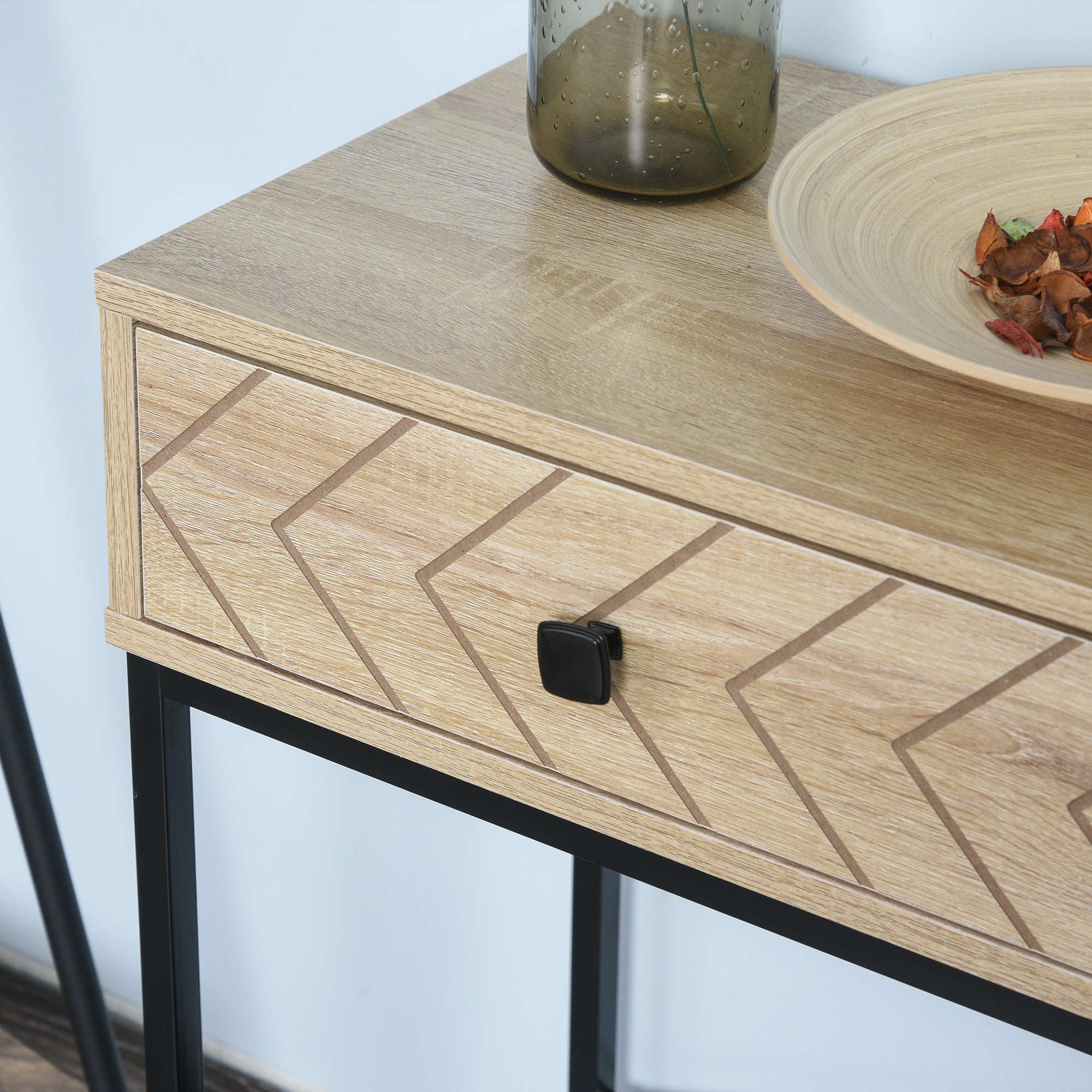 Mesa Consola Natural 90x35x76cm com 2 Gavetas de Armazenamento - Cor de Madeira Natural