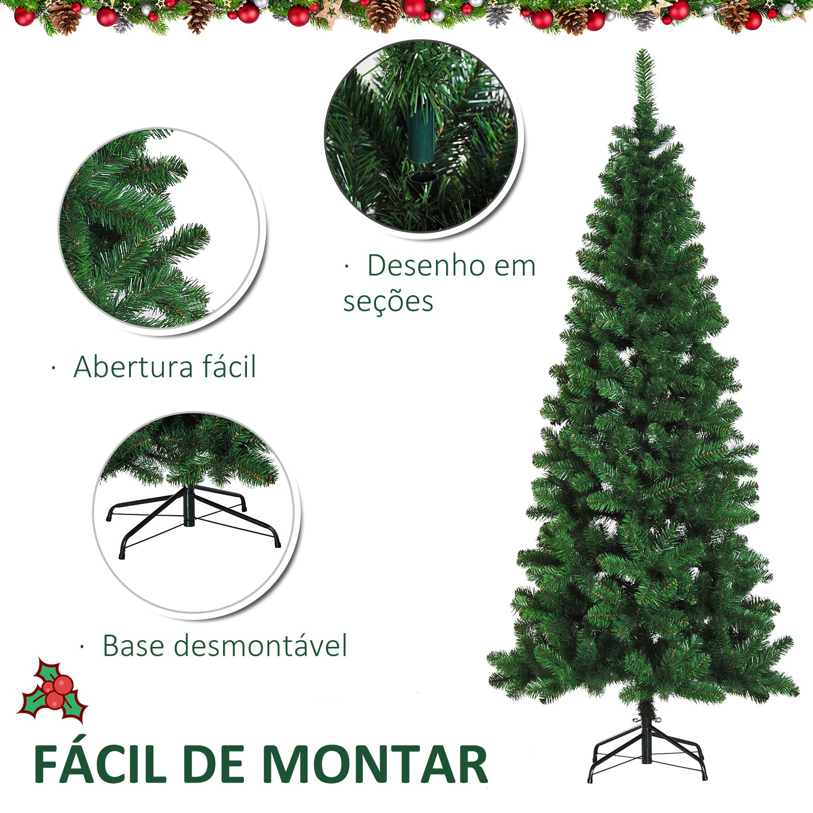 Árvore de Natal Artificial – 210 cm – Verde – PVC
