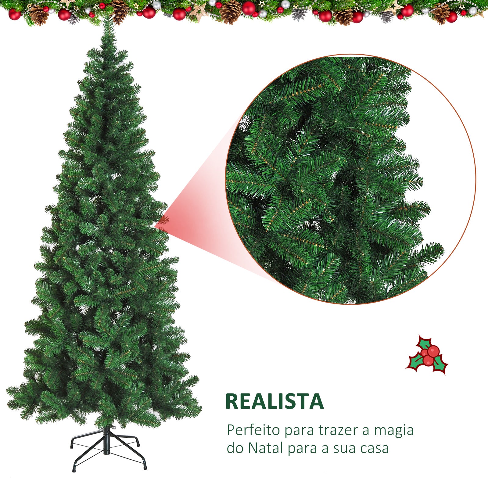 Árvore de Natal Artificial – 210 cm – Verde – PVC