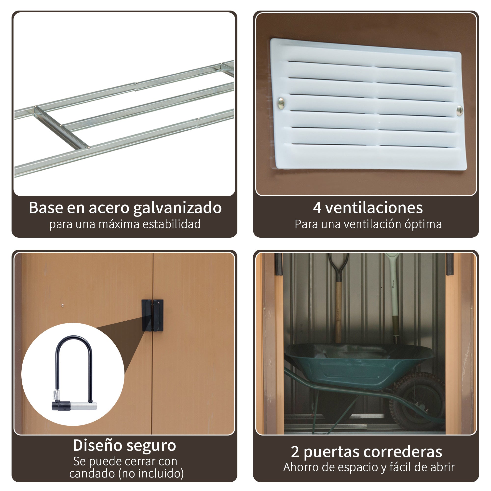 Abrigo de Jardim Cáqui 213x130x185cm - Armazenamento de Ferramentas