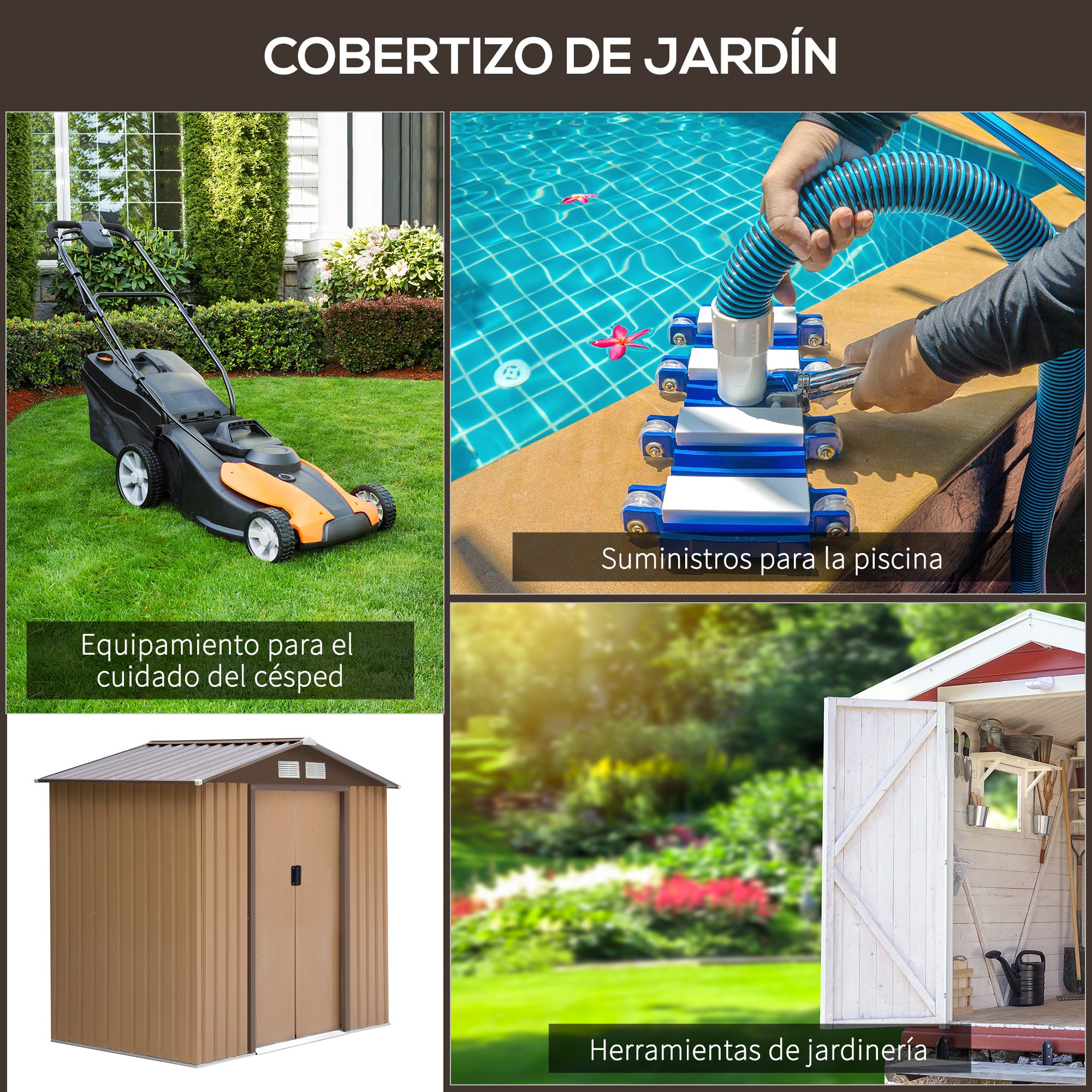Abrigo de Jardim Cáqui 213x130x185cm - Armazenamento de Ferramentas
