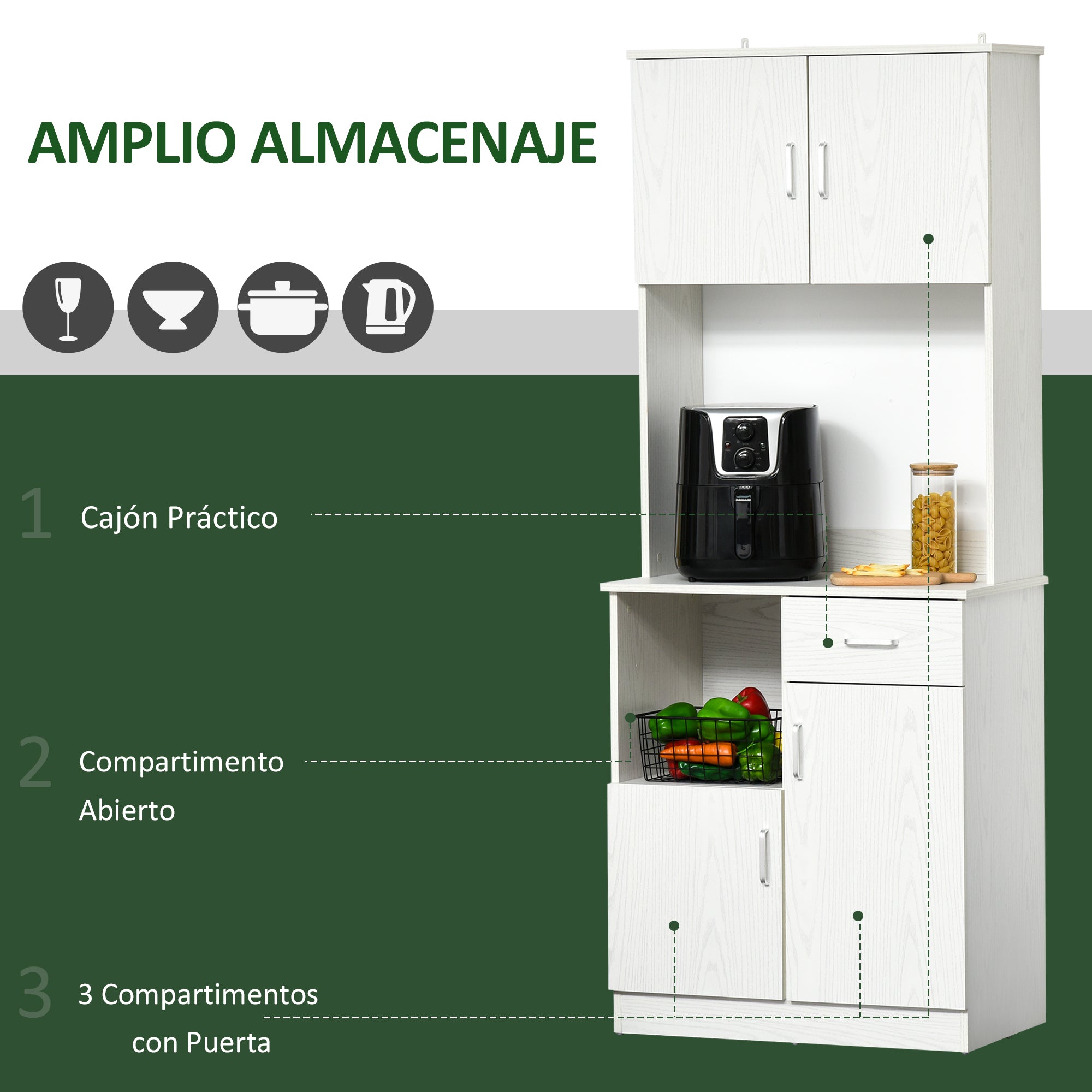 Armário Auxiliar de Cozinha 71x41x178 cm - Branco