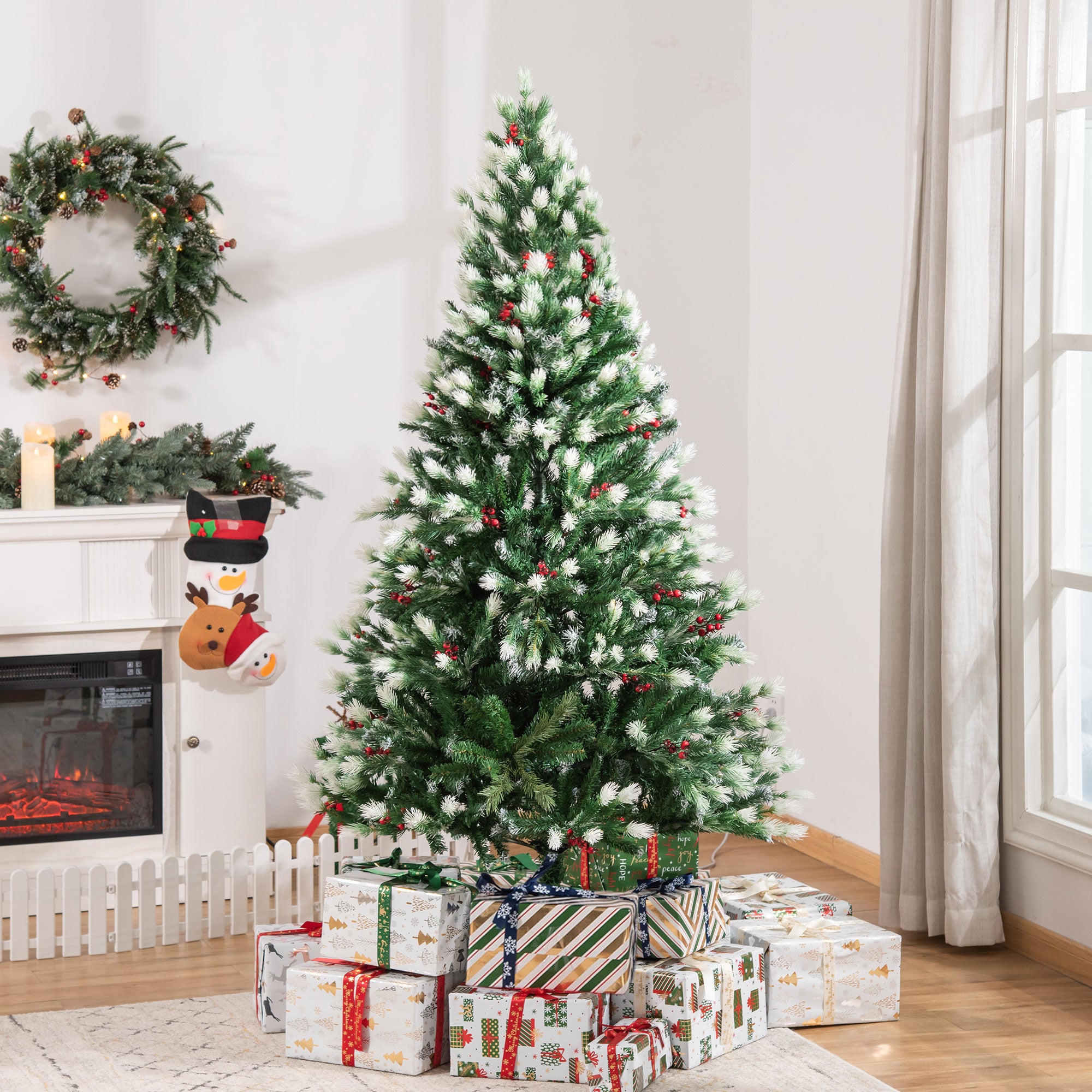 Árvore de Natal Artificial 180cm Verde com Frutinhas e Base Dobrável