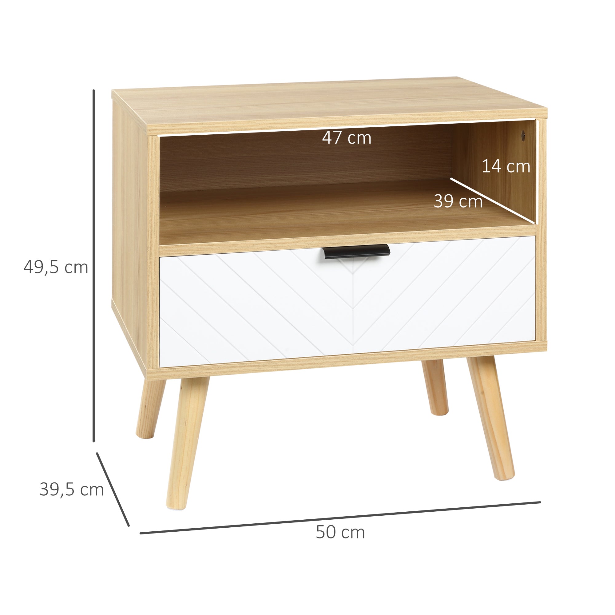 Mesa de Cabeceira Moderna 50x39.5x49.5 cm Natural e Branco