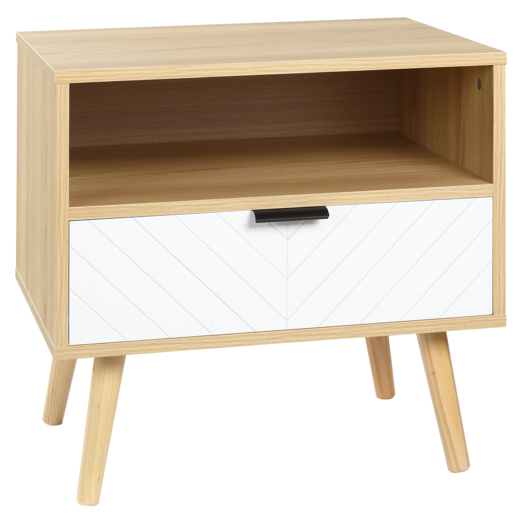 Mesa de Cabeceira Moderna 50x39.5x49.5 cm Natural e Branco