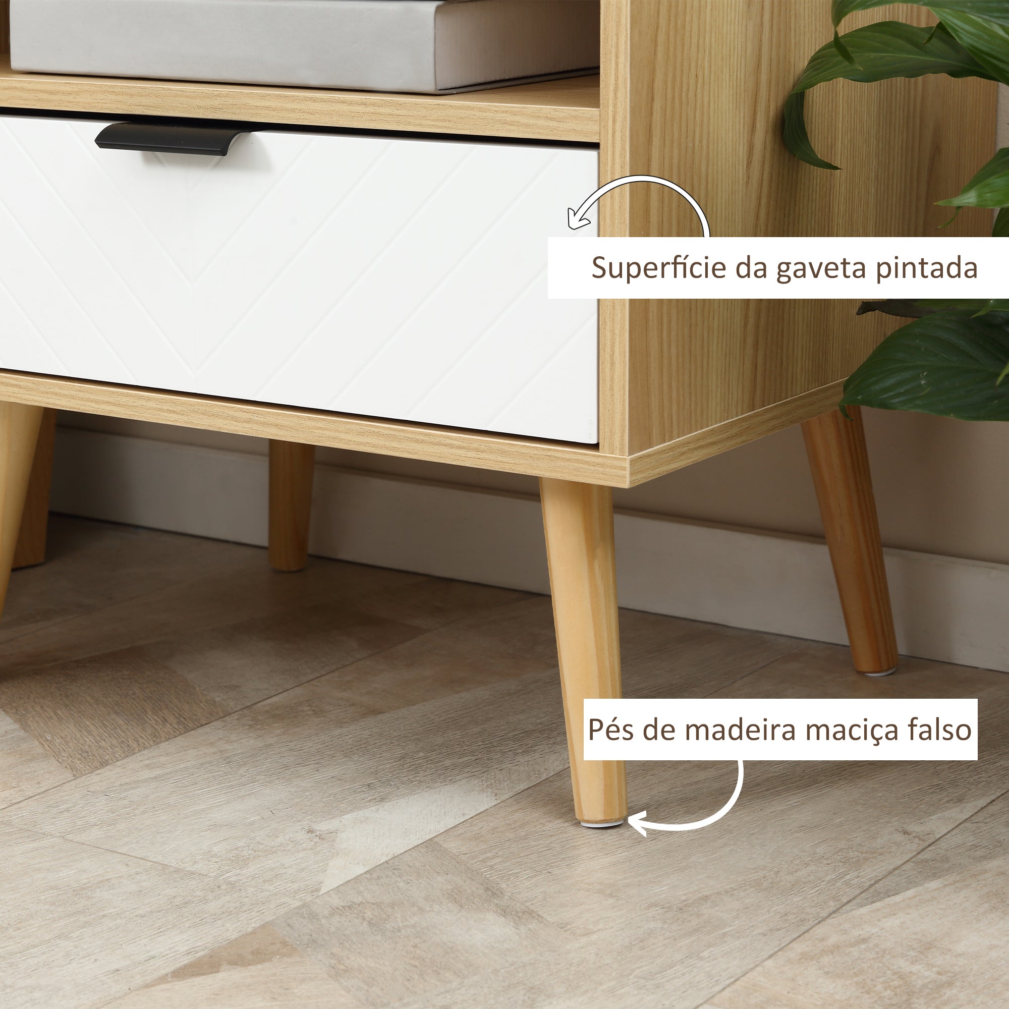 Mesa de Cabeceira Moderna 50x39.5x49.5 cm Natural e Branco