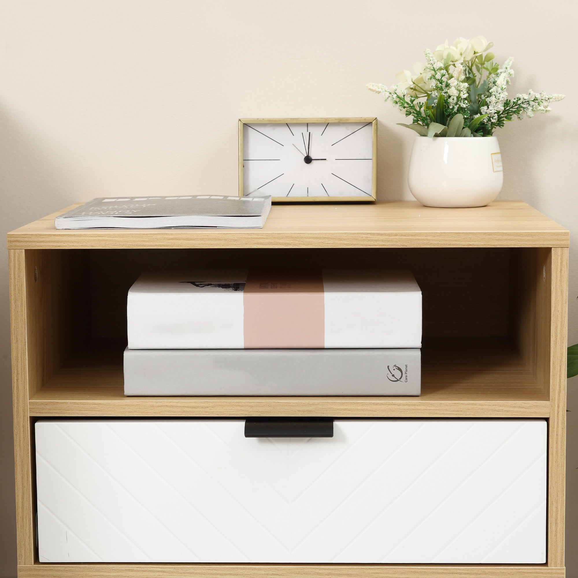 Mesa de Cabeceira Moderna 50x39.5x49.5 cm Natural e Branco