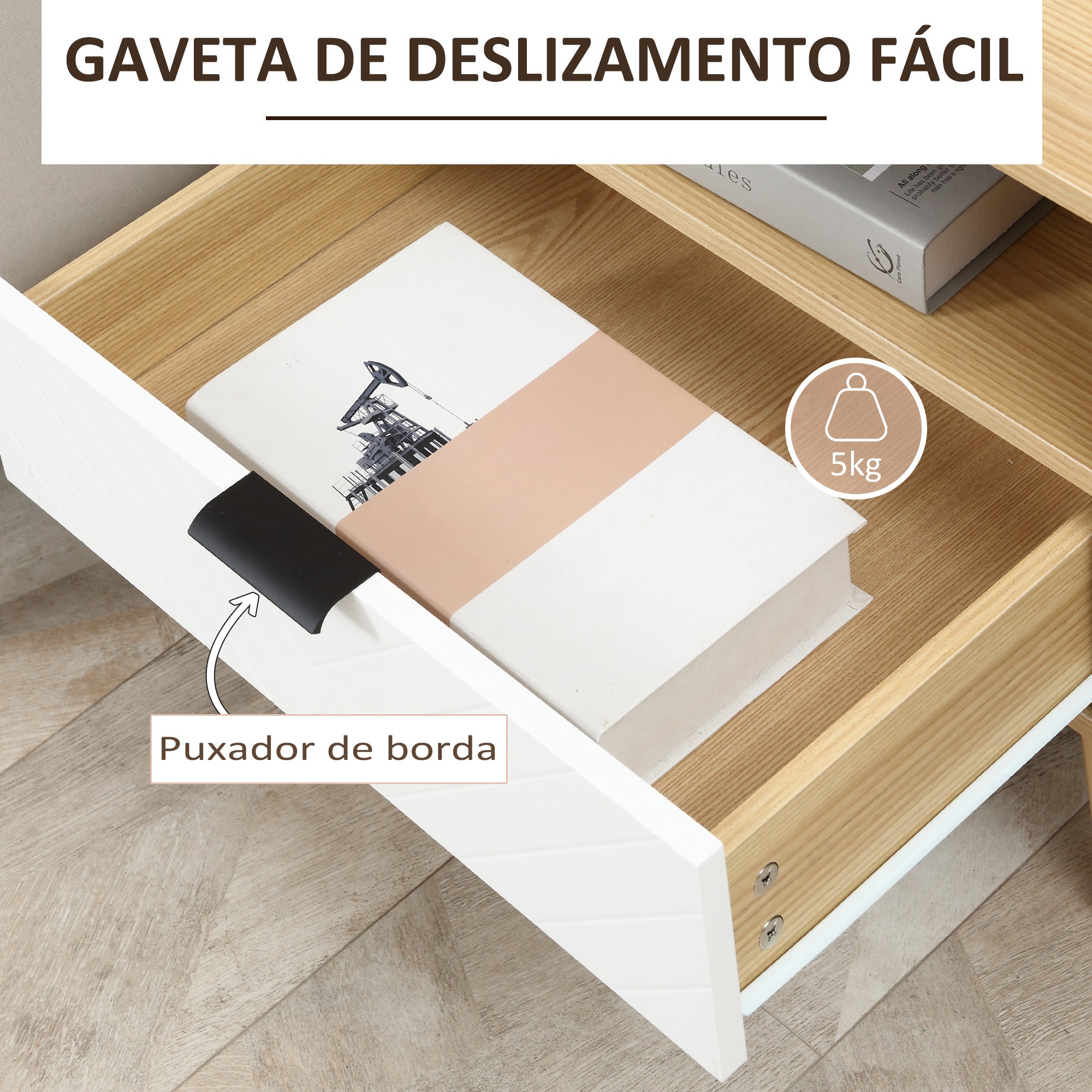 Mesa de Cabeceira Moderna 50x39.5x49.5 cm Natural e Branco