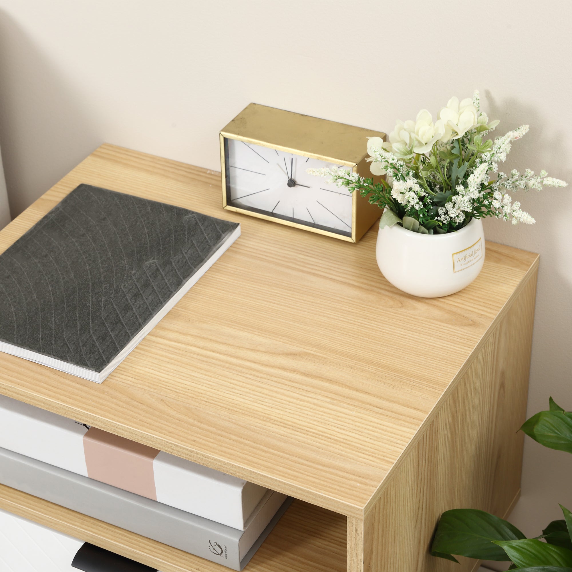 Mesa de Cabeceira Moderna 50x39.5x49.5 cm Natural e Branco