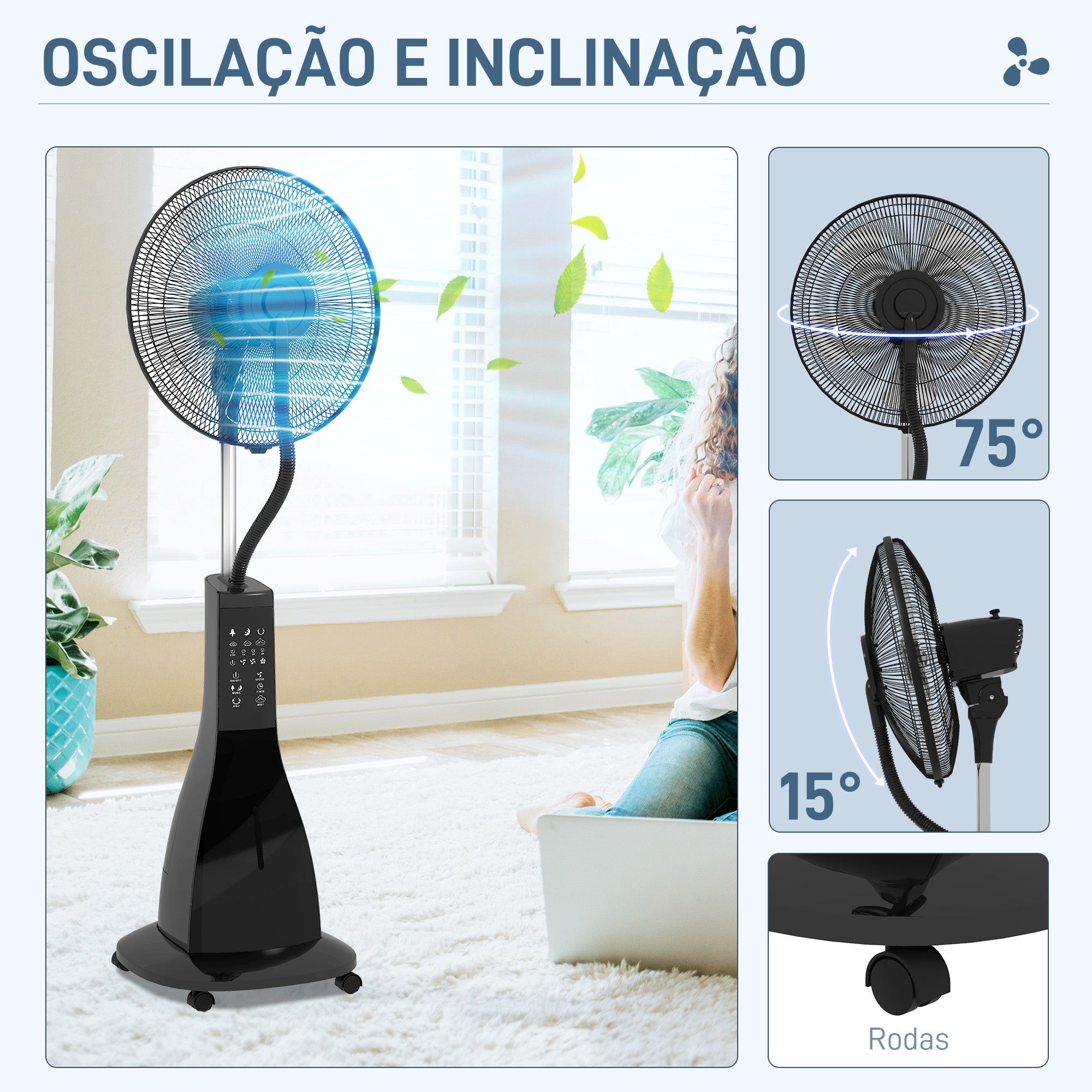 Ventoinha de Pé com Nebulizador 44,5x38,5x120 cm - Cor Preto