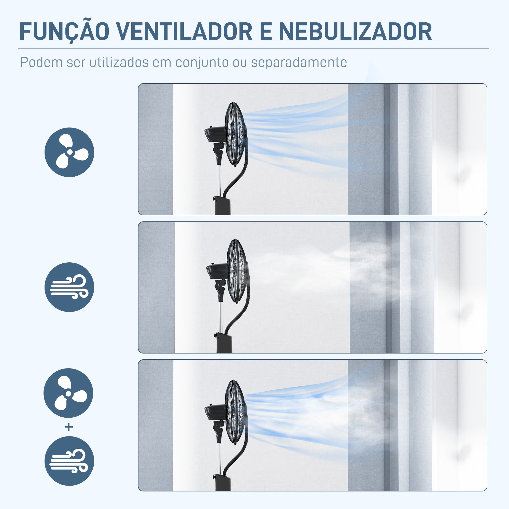 Ventoinha de Pé com Nebulizador 44,5x38,5x120 cm - Cor Preto