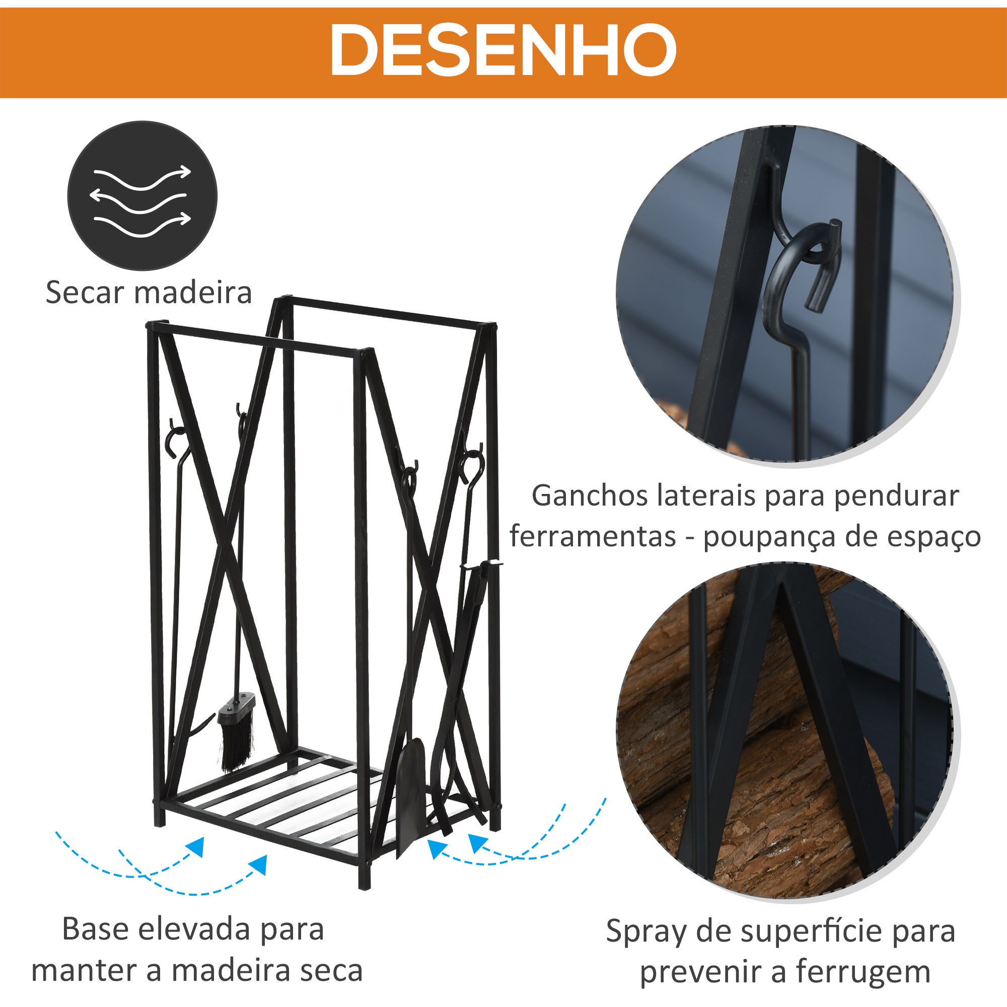 Suporte para Lenha 46x30x76 cm - Cor Preto