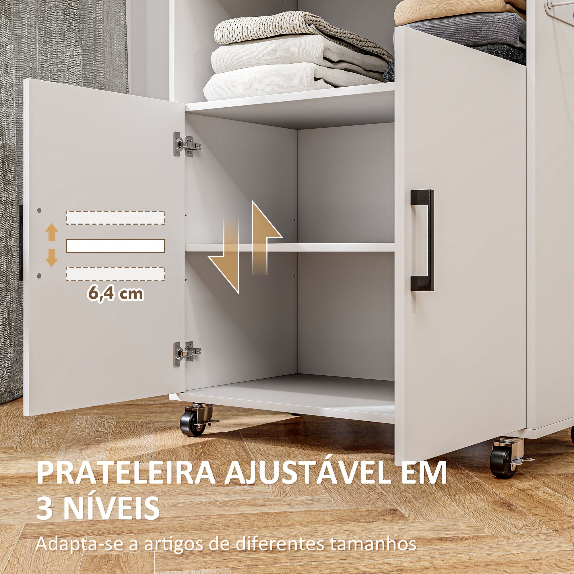 Móvel de Engomar a Ferro com Rodas – 125x43,5x102,5 cm – Branco – Melamina de madeira