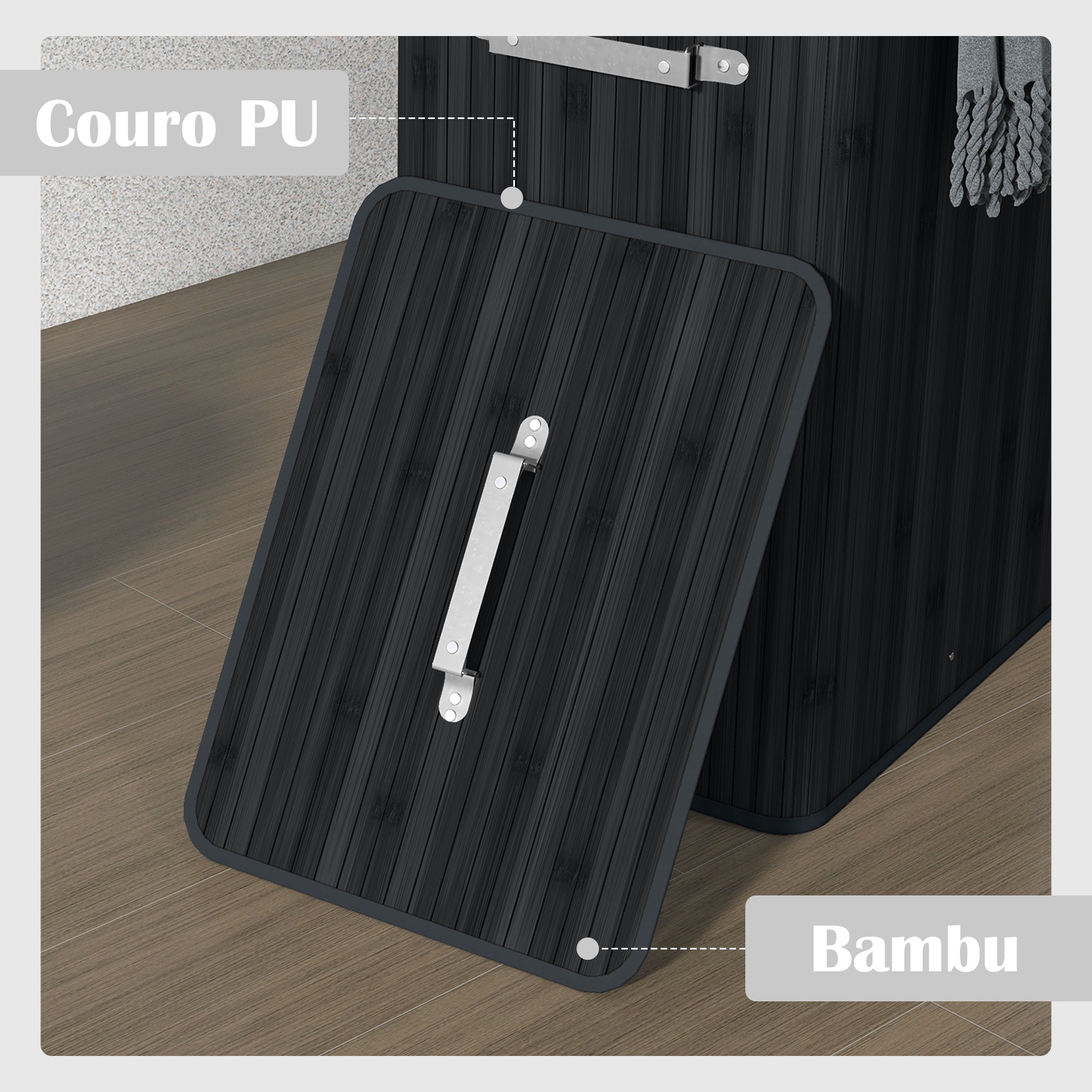 Cesto de Roupa de Bambu Dobrável 40x30x60 cm Preto
