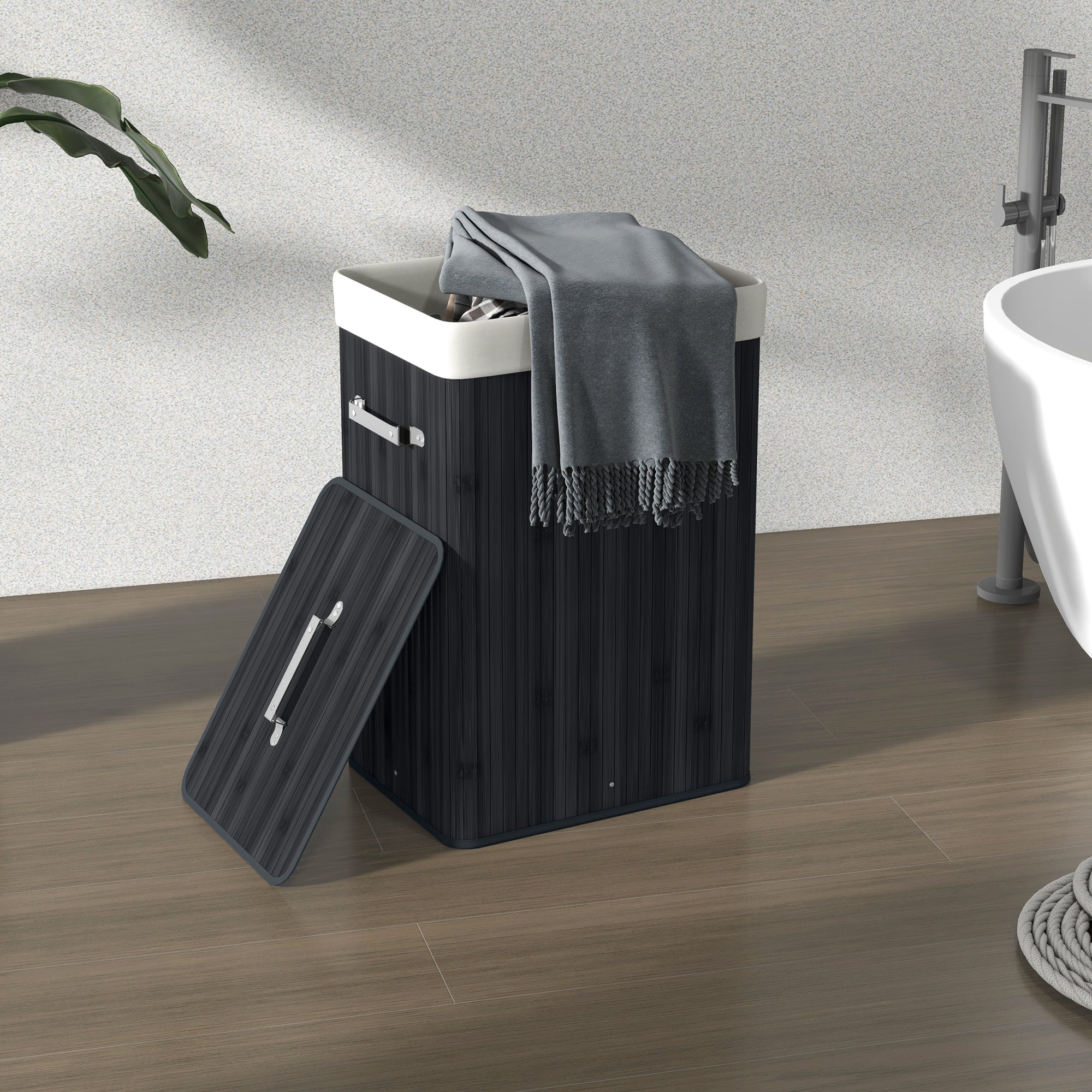 Cesto de Roupa de Bambu Dobrável 40x30x60 cm Preto