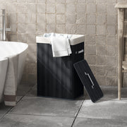 Cesto de Roupa de Bambu Dobrável 40x30x60 cm Preto