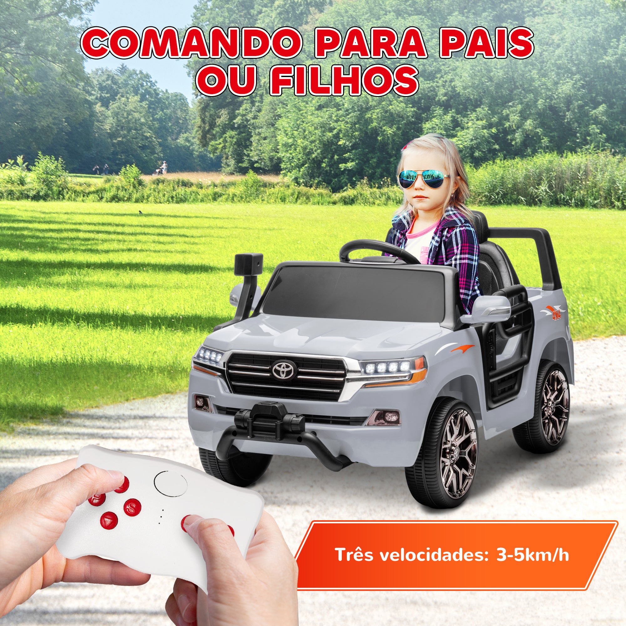 Carro Elétrico para Crianças 107x65x55,5 cm - Cinzento