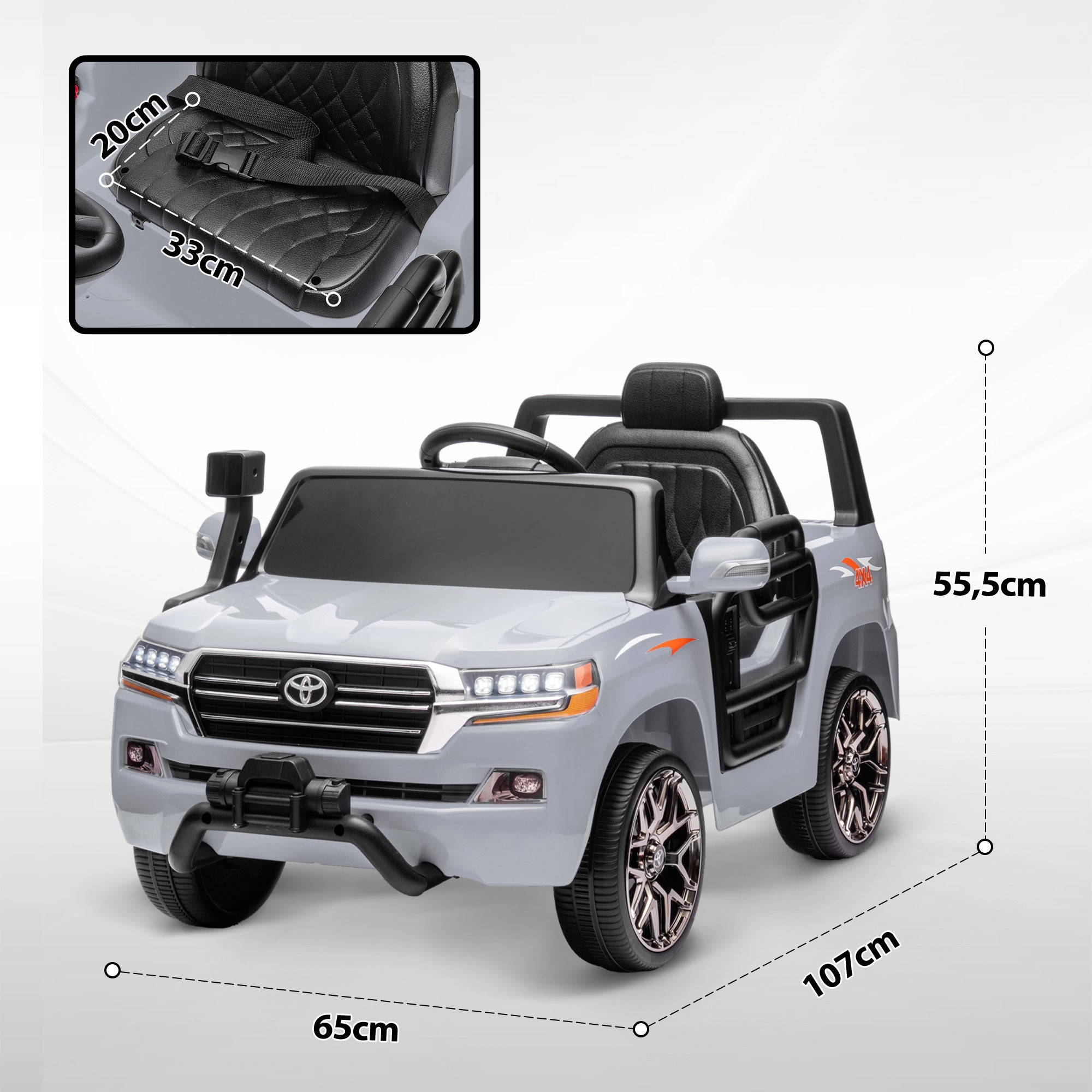 Carro Elétrico para Crianças 107x65x55,5 cm - Cinzento
